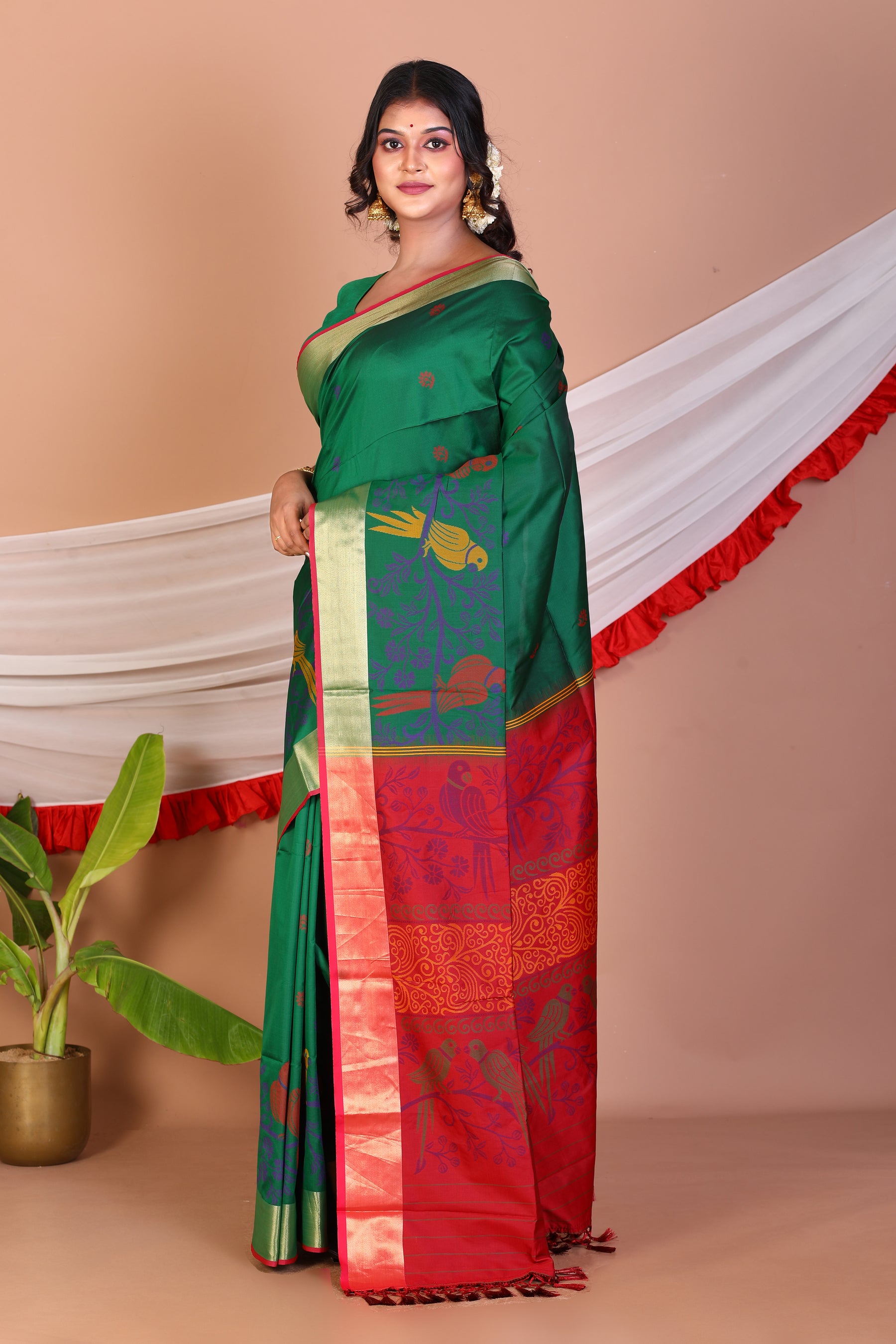 Deep Green Blended Paithani Handloom Saree - Keya Seth Exclusive