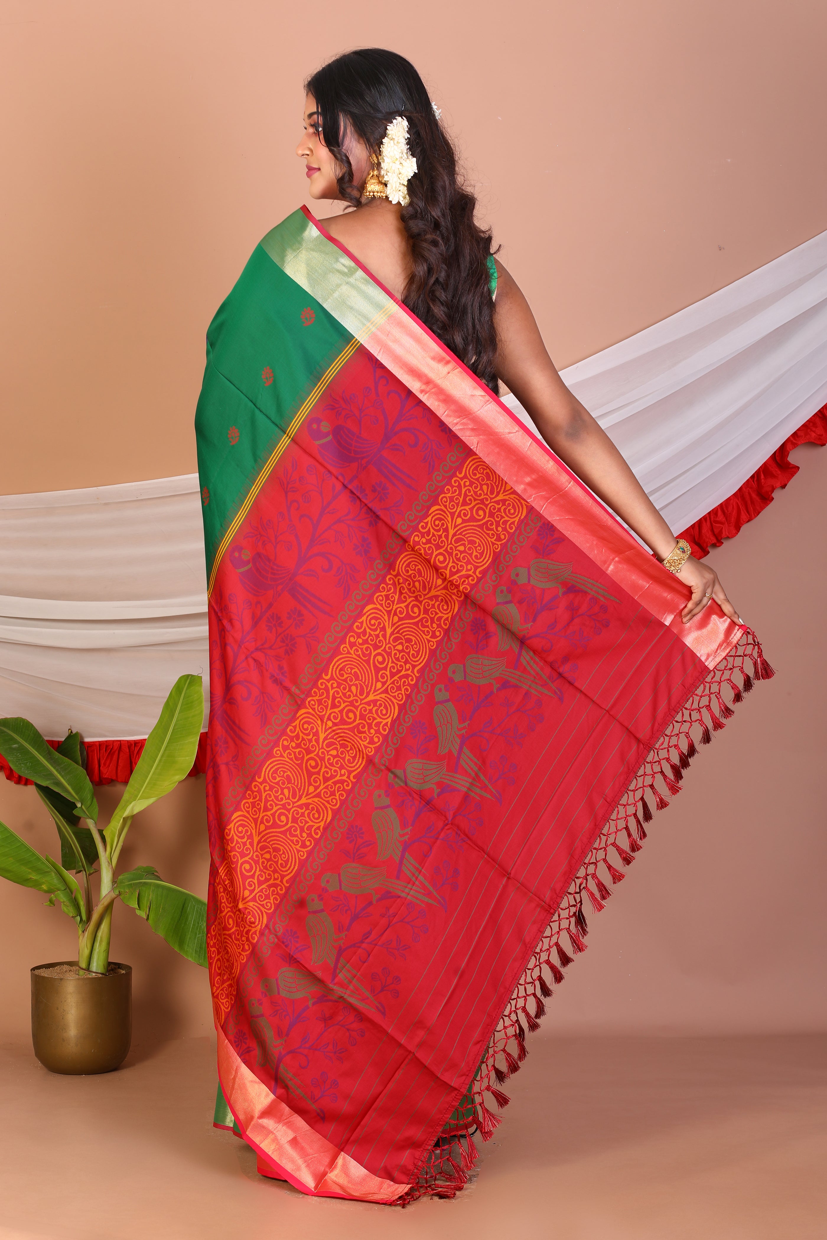 Deep Green Blended Paithani Handloom Saree - Keya Seth Exclusive