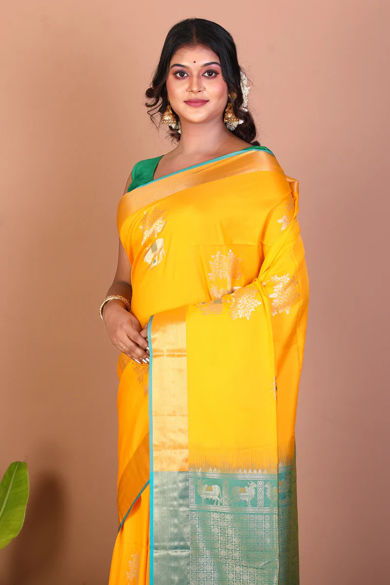 Yellow Blended Handloom Saree - Keya Seth Exclusive