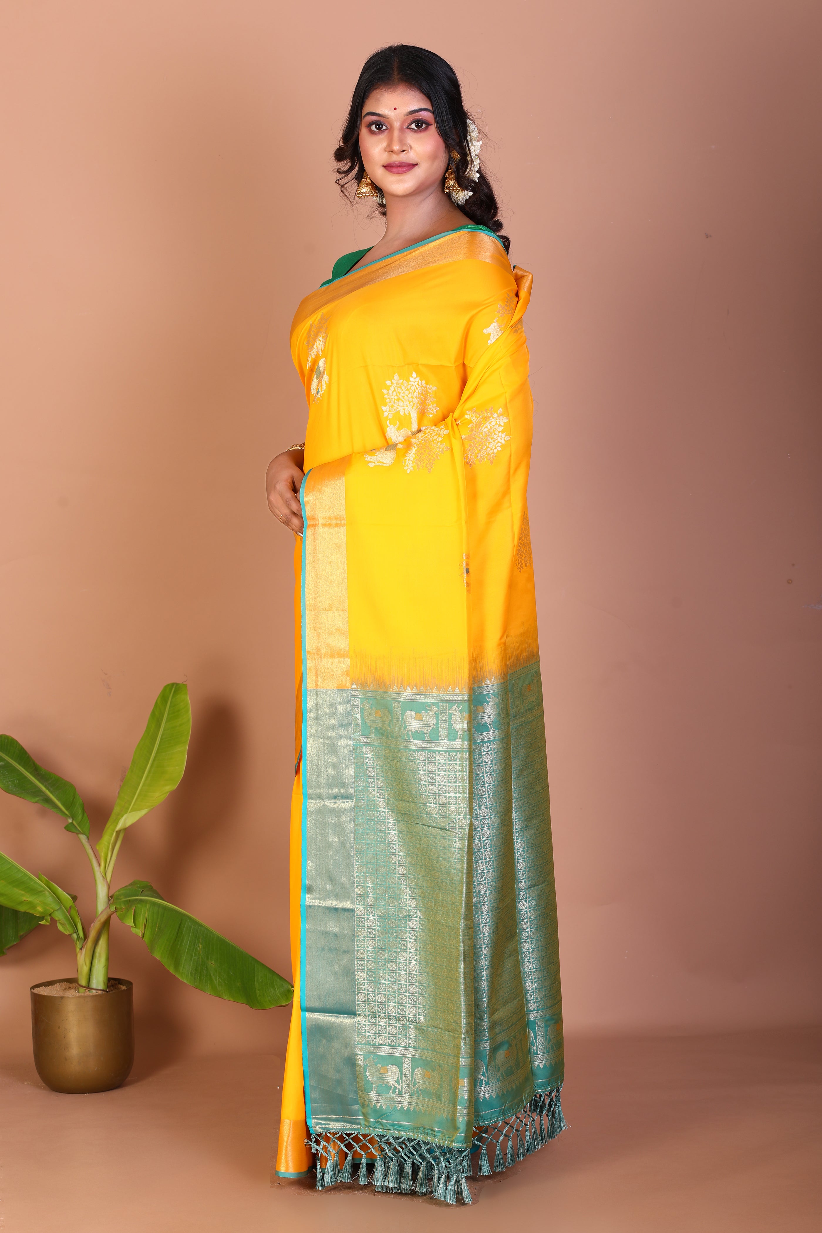 Yellow Blended Handloom Saree - Keya Seth Exclusive