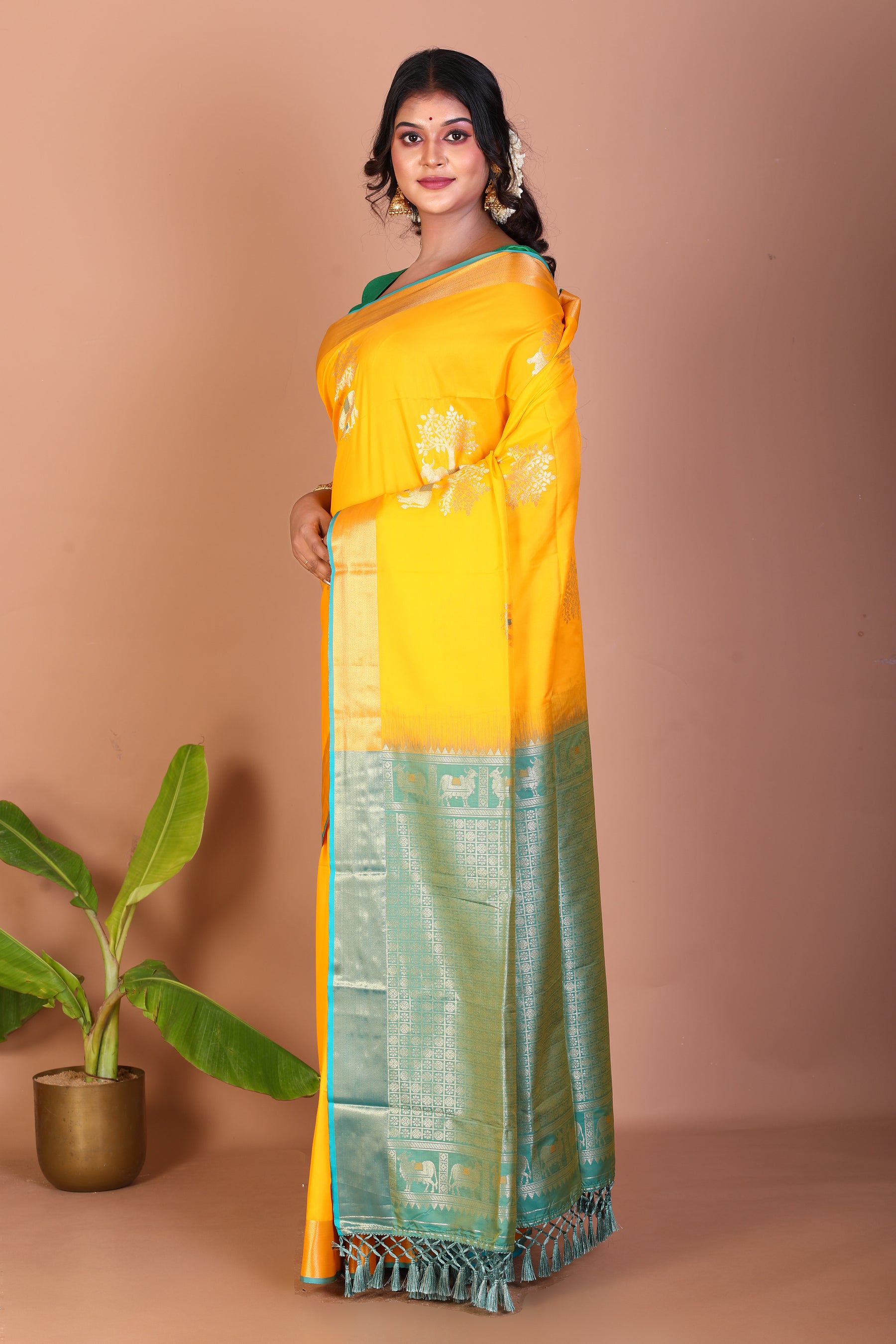Yellow Blended Handloom Saree - Keya Seth Exclusive