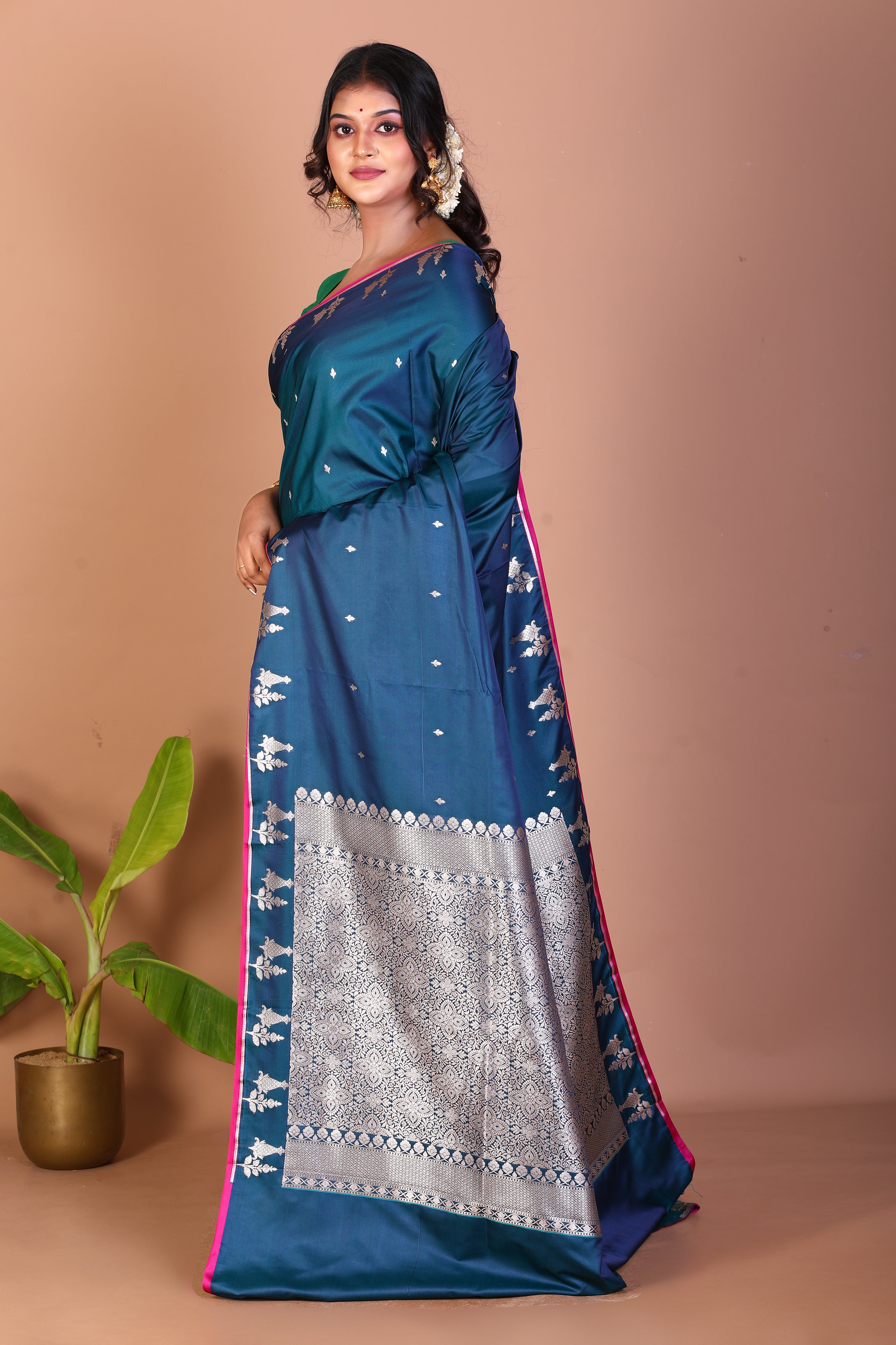 Blue Blended Mashru Silk Saree - Keya Seth Exclusive