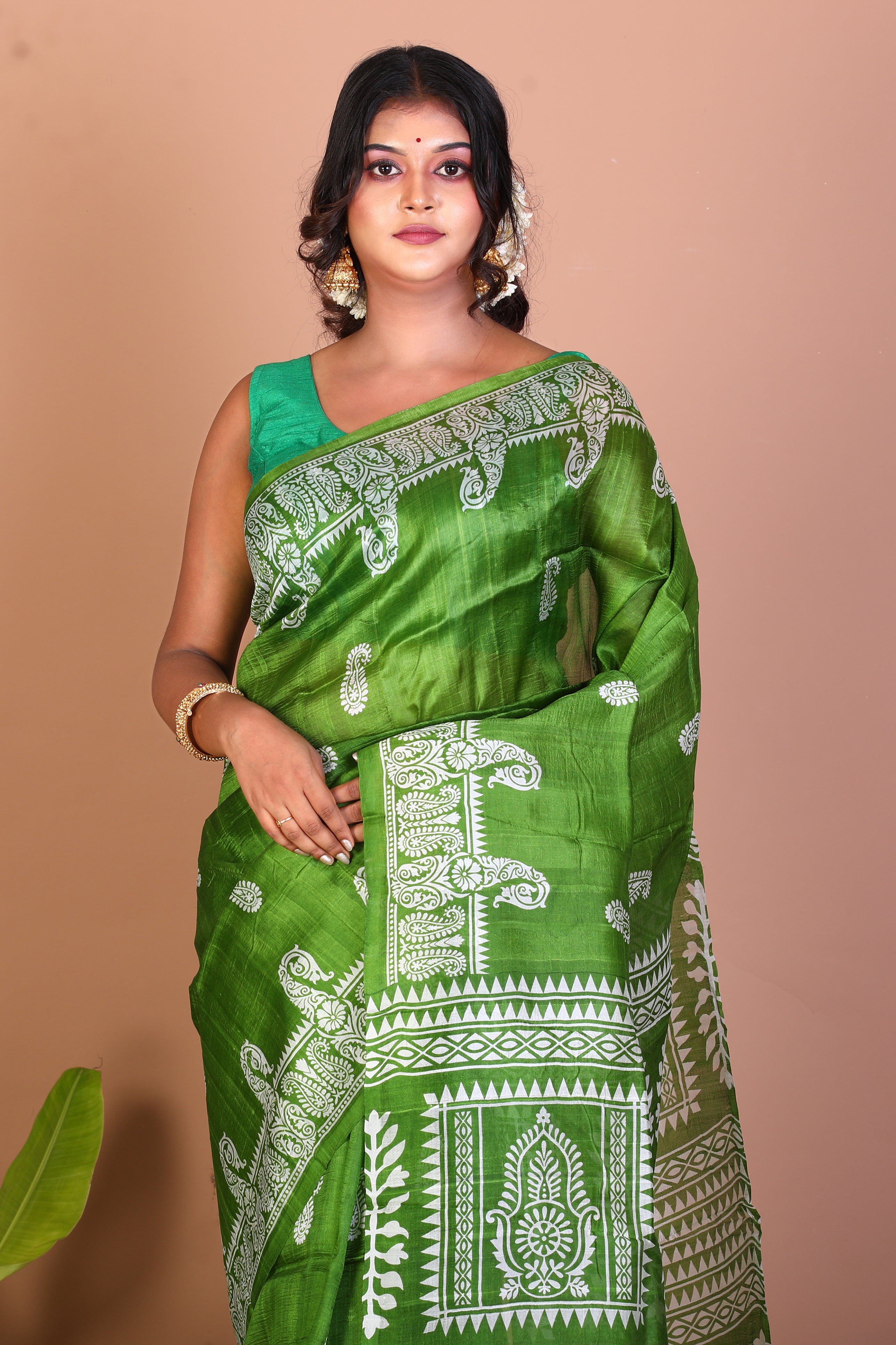 Green Blended Printed Silk Saree - Keya Seth Exclusive