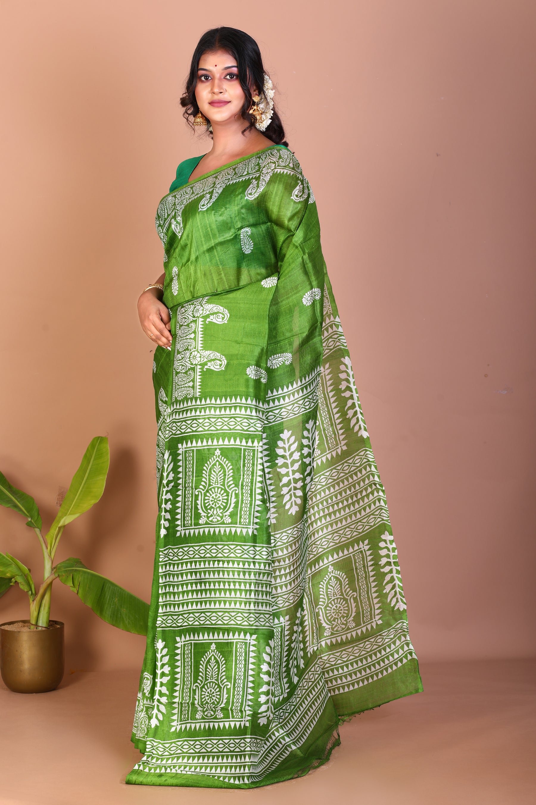 Green Blended Printed Silk Saree - Keya Seth Exclusive