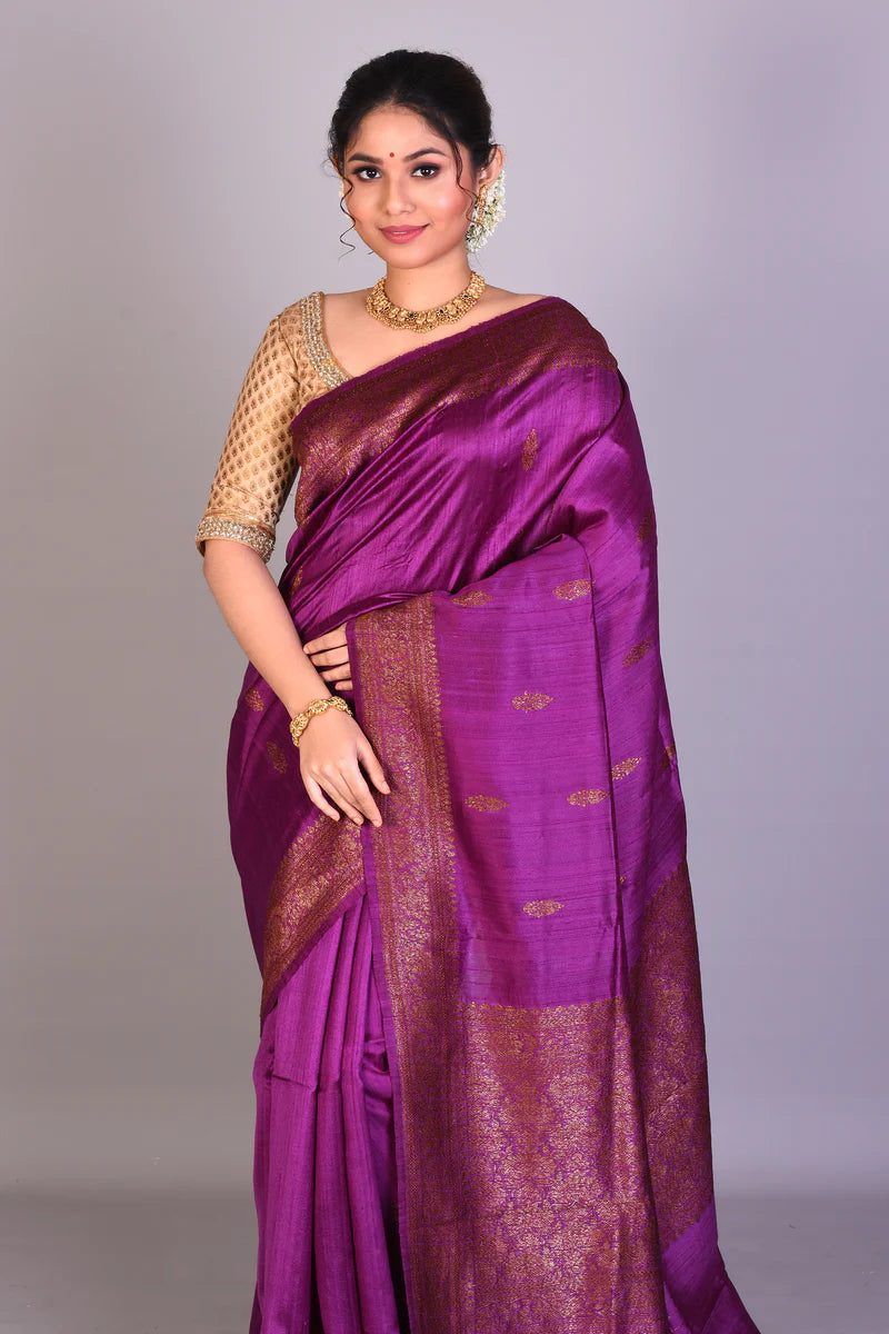 Magenta Pure Raw Saree with Blouse Piece - Keya Seth Exclusive
