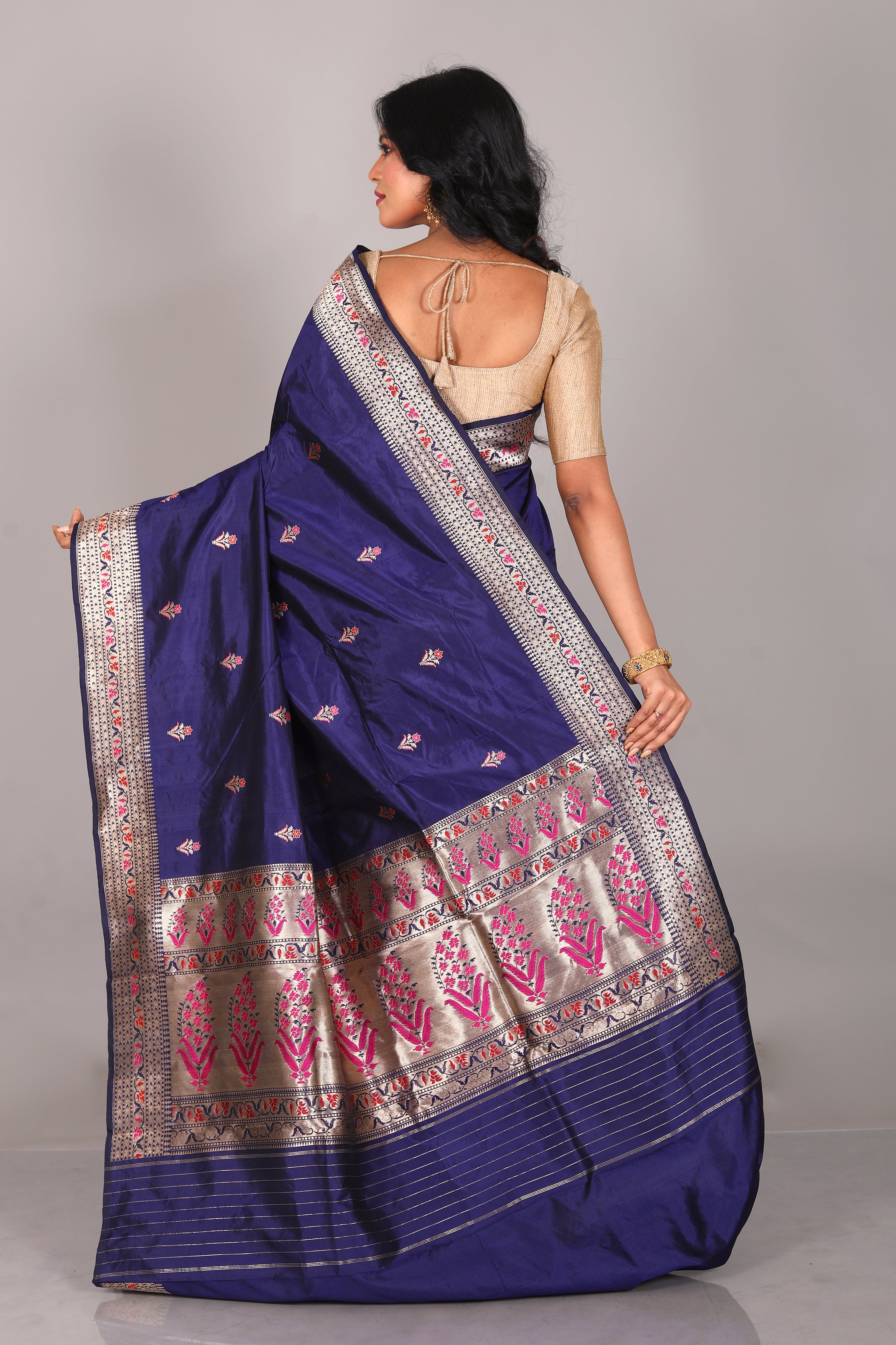 Navy Blue Pure Katan Saree - Keya Seth Exclusive