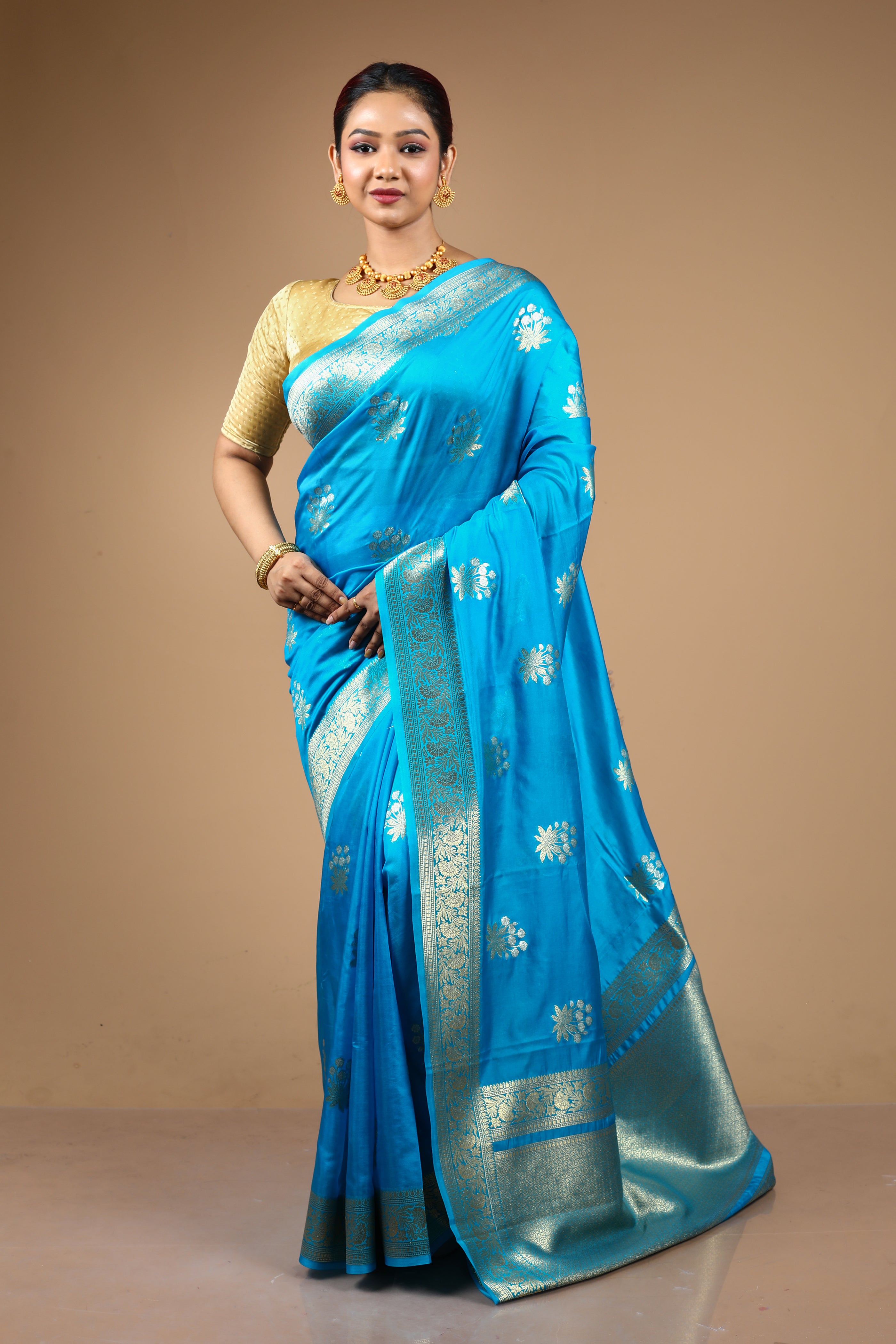 Blue Blended Blended Silk Saree