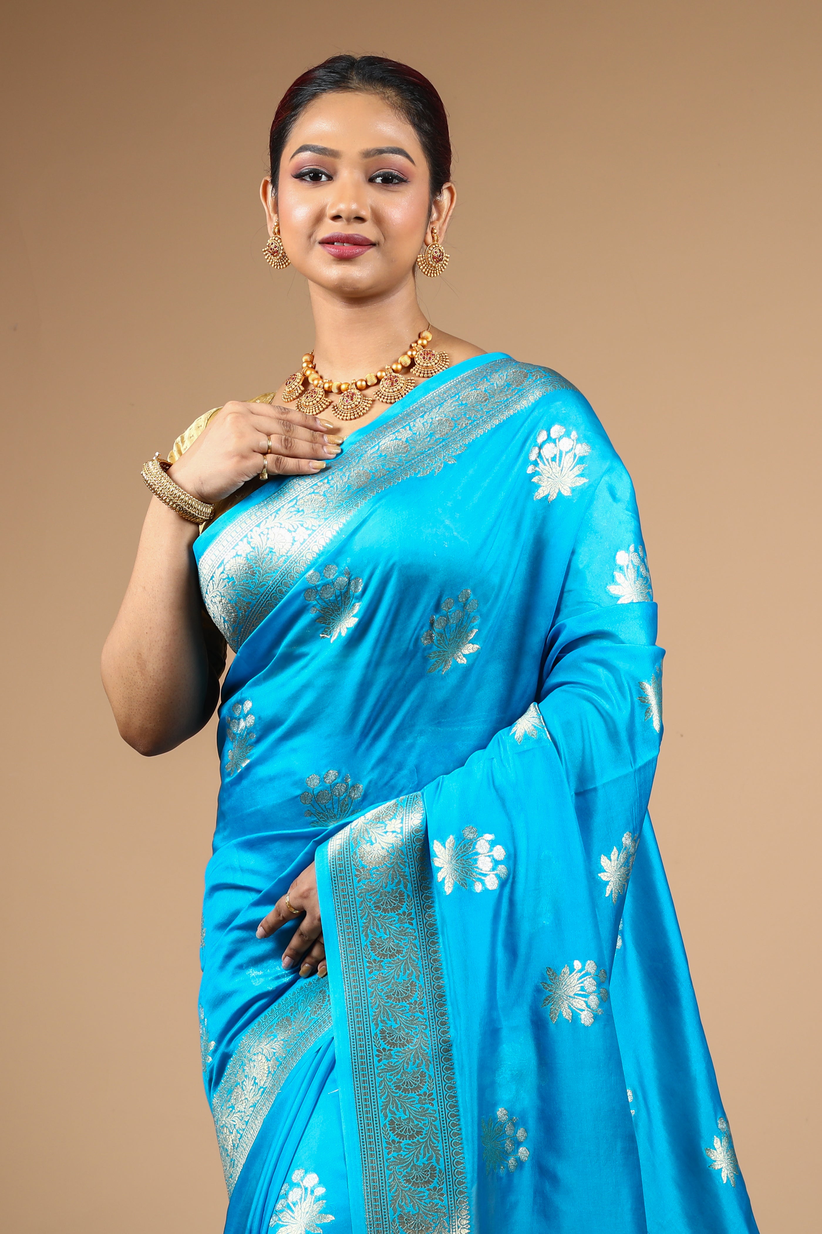 Blue Blended Blended Silk Saree