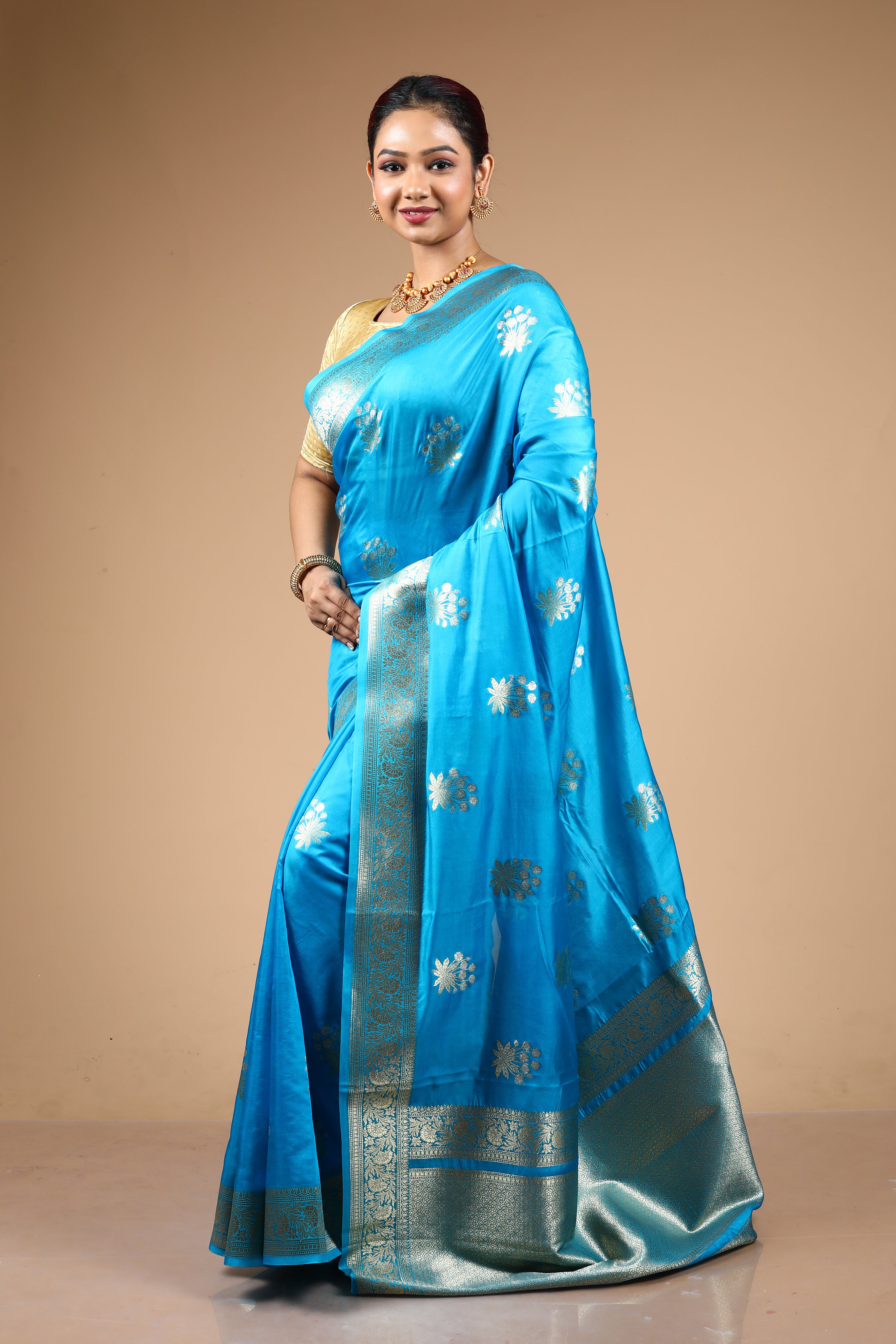 Blue Blended Blended Silk Saree