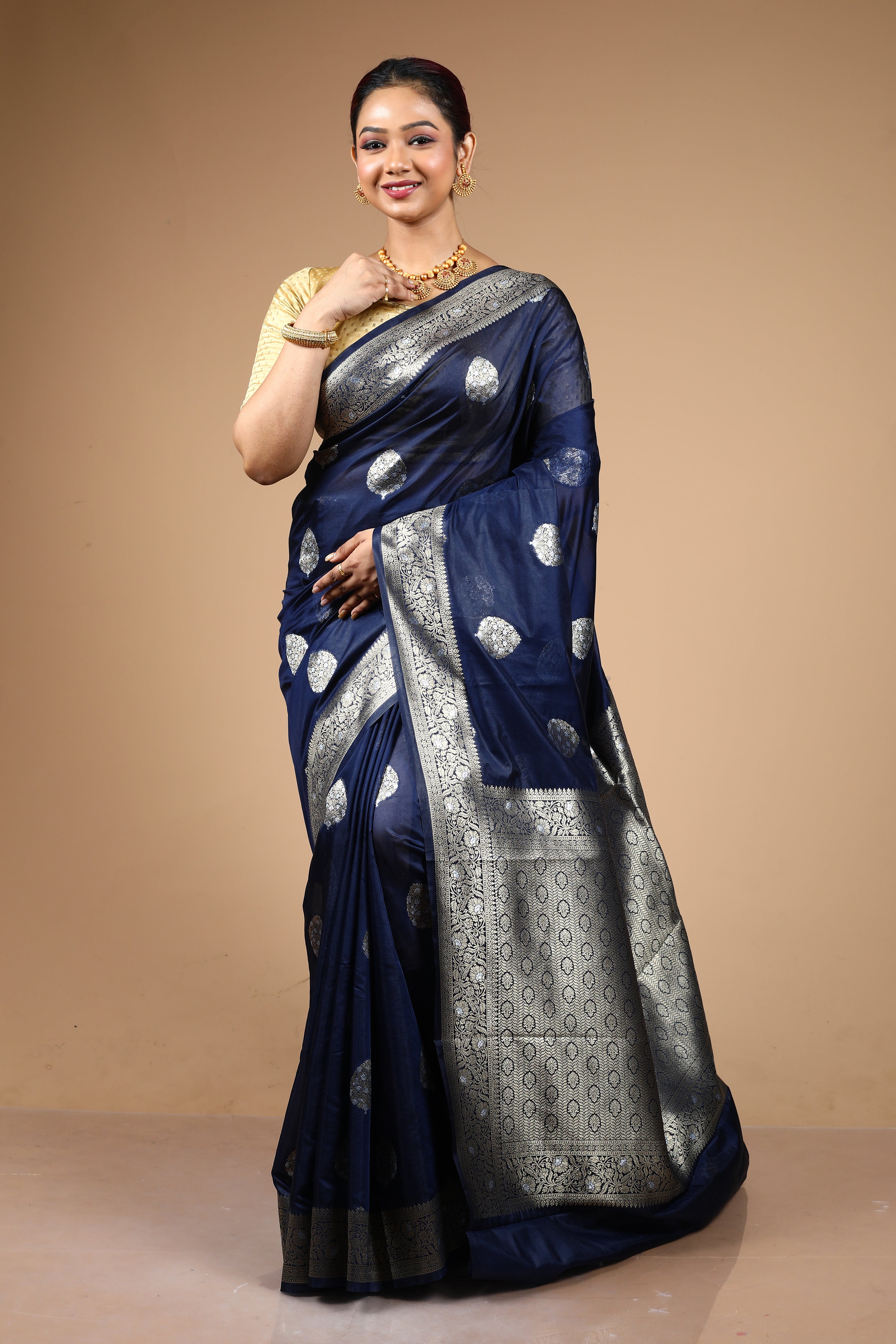 Blue Blended Blended Silk Saree