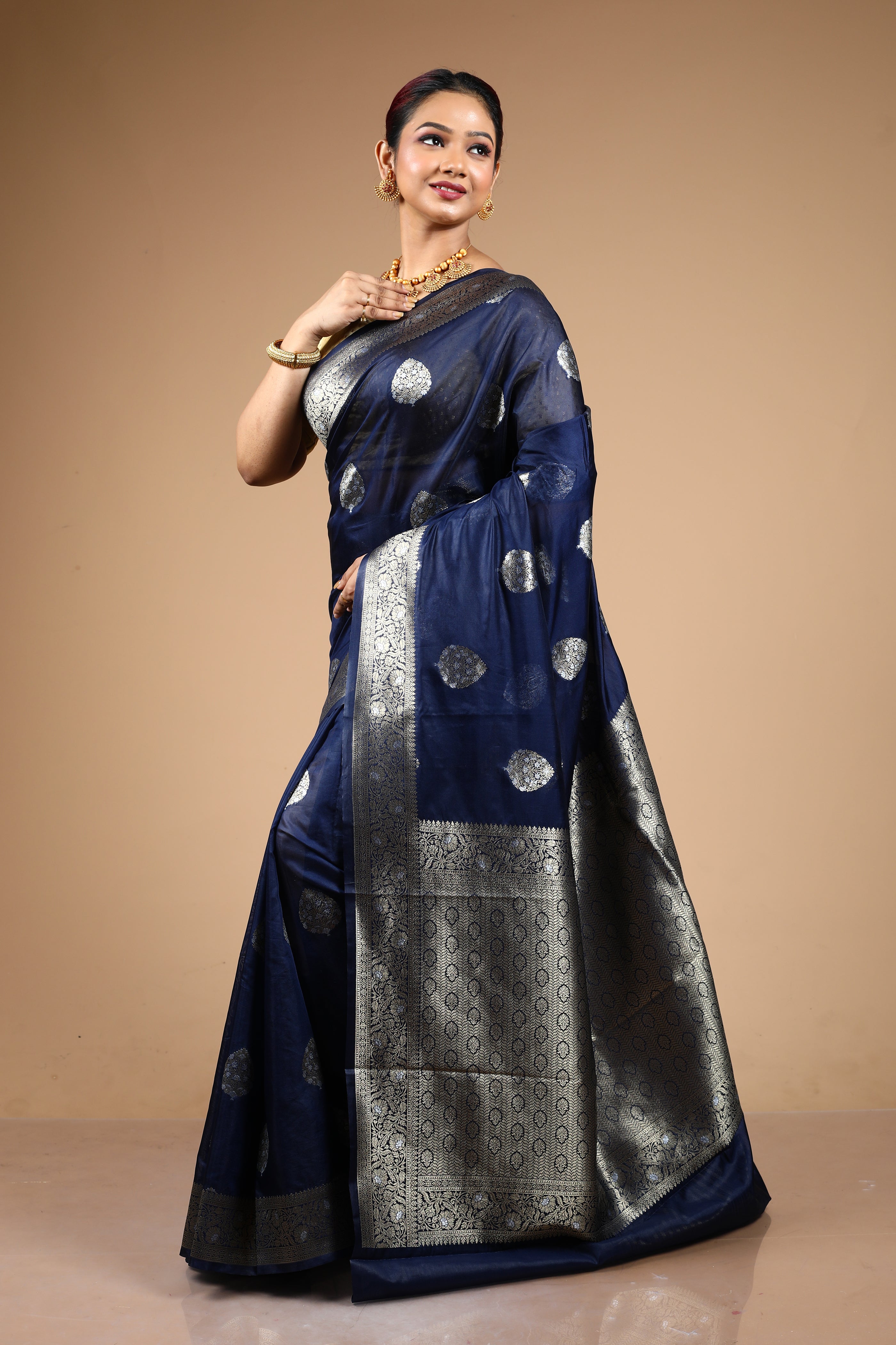 Blue Blended Blended Silk Saree