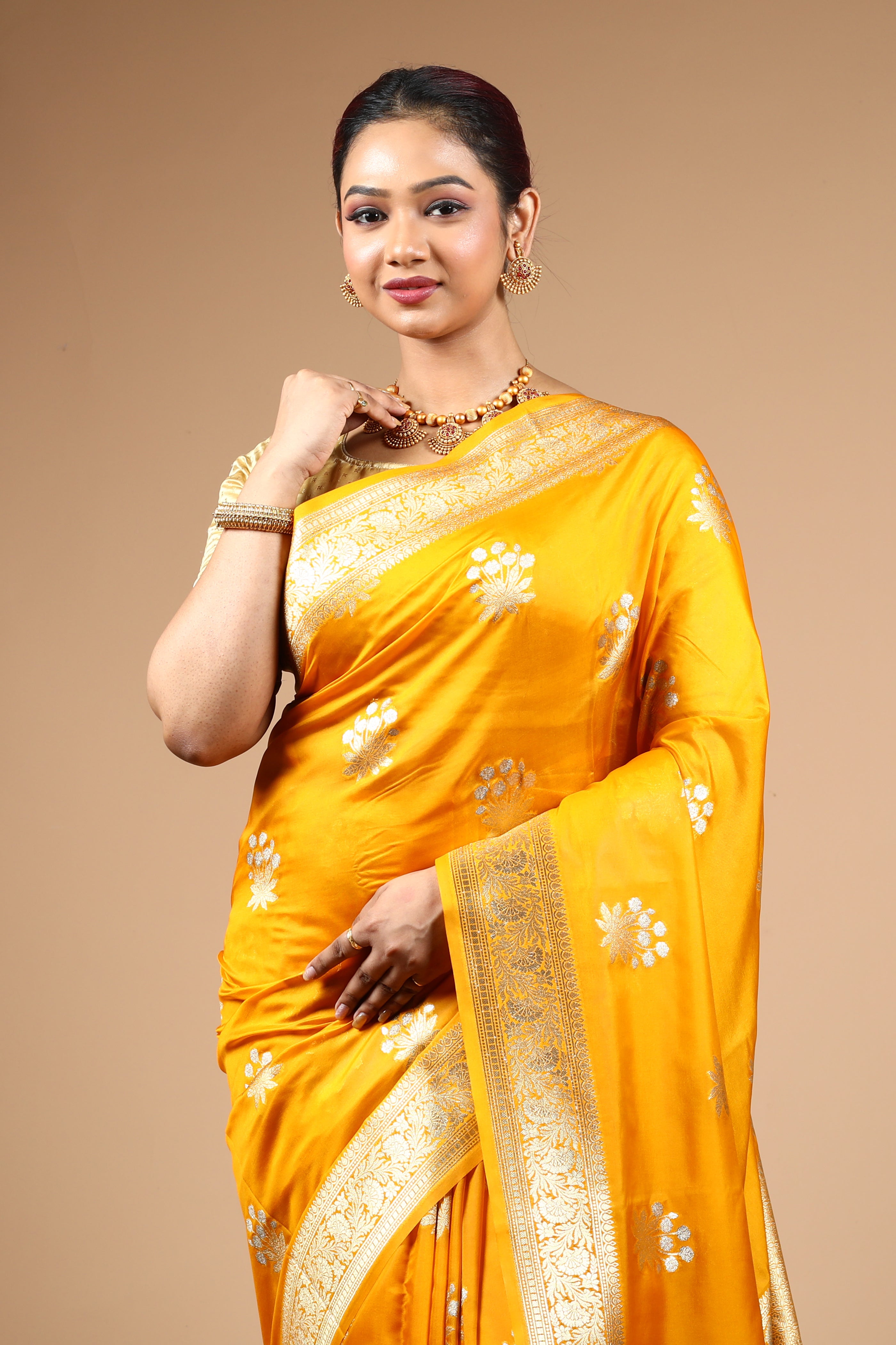 Yellow Blended Blended Silk Saree