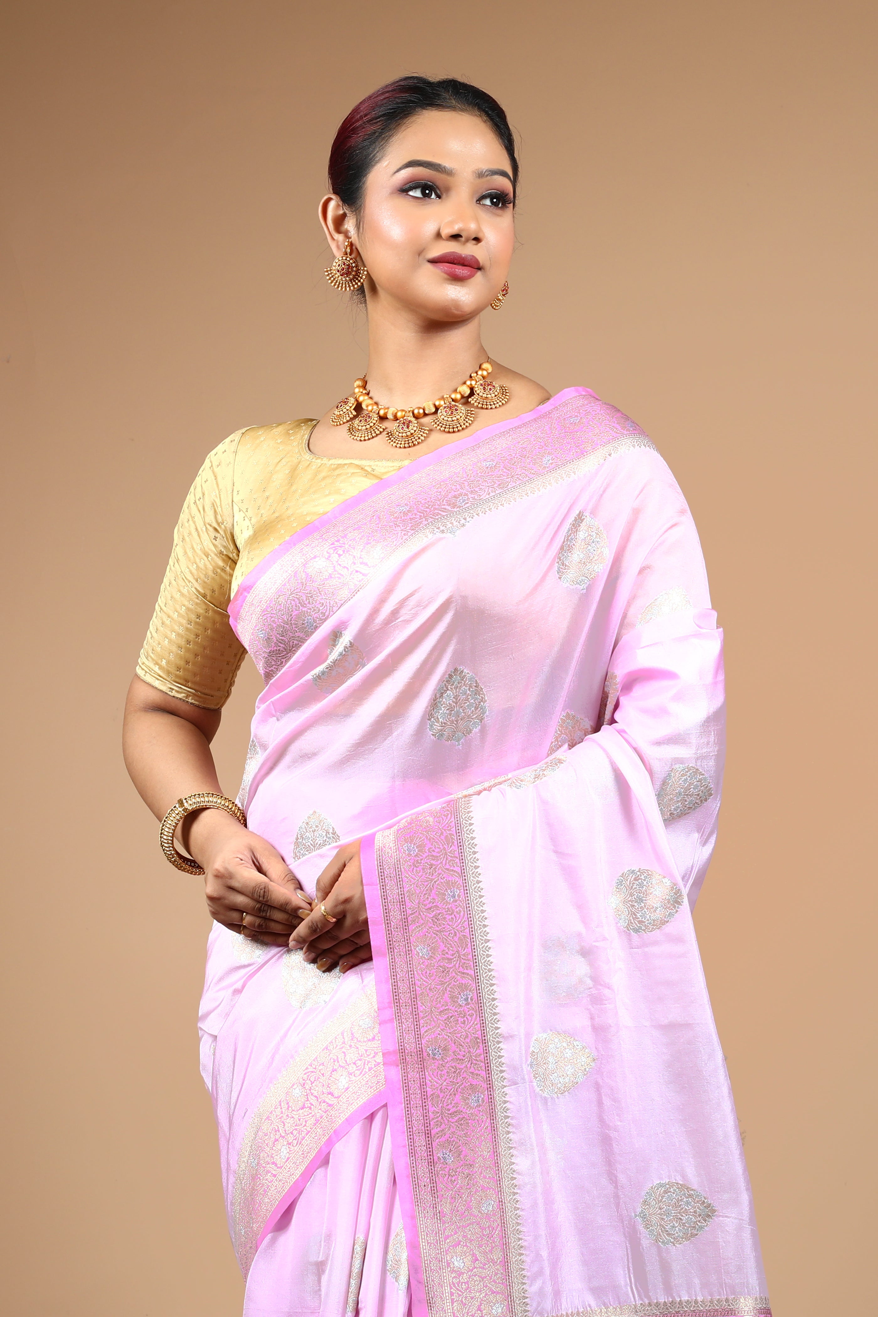 Pink Blended Blended Silk Saree