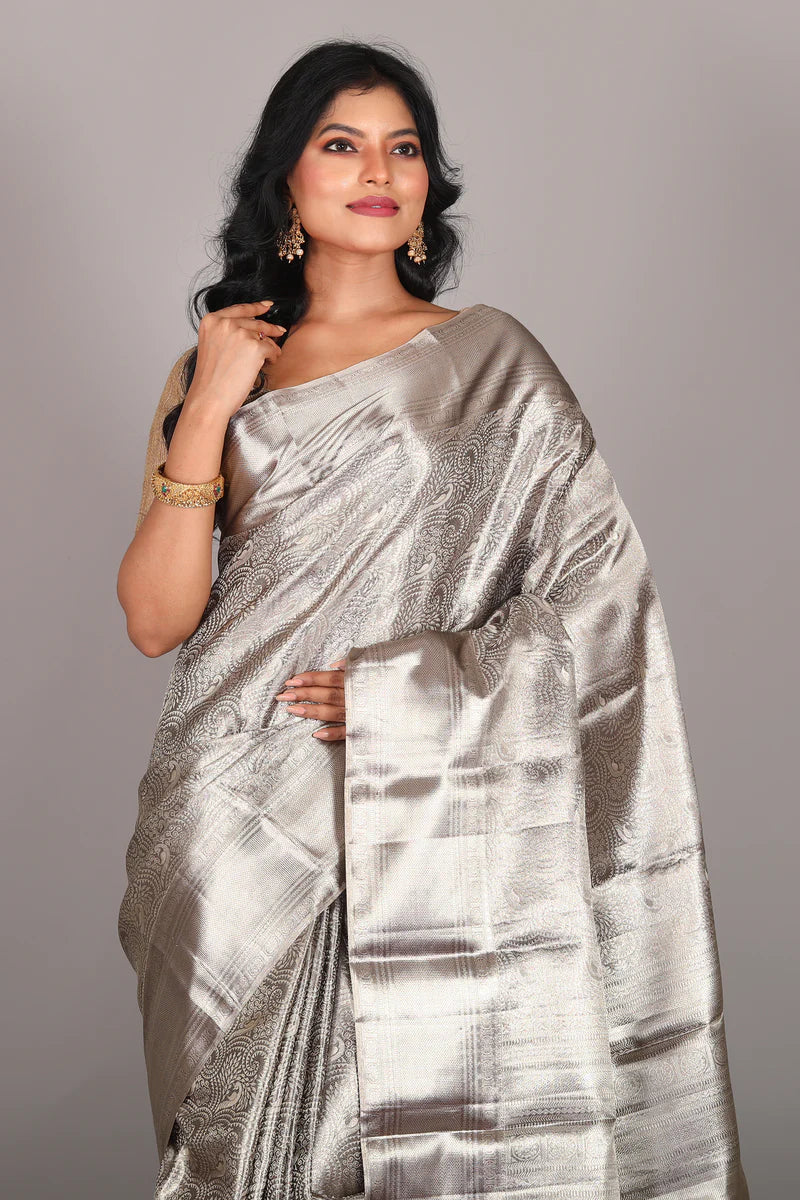 Silver Pure Tissue Kanjivaram Saree - Keya Seth Exclusive