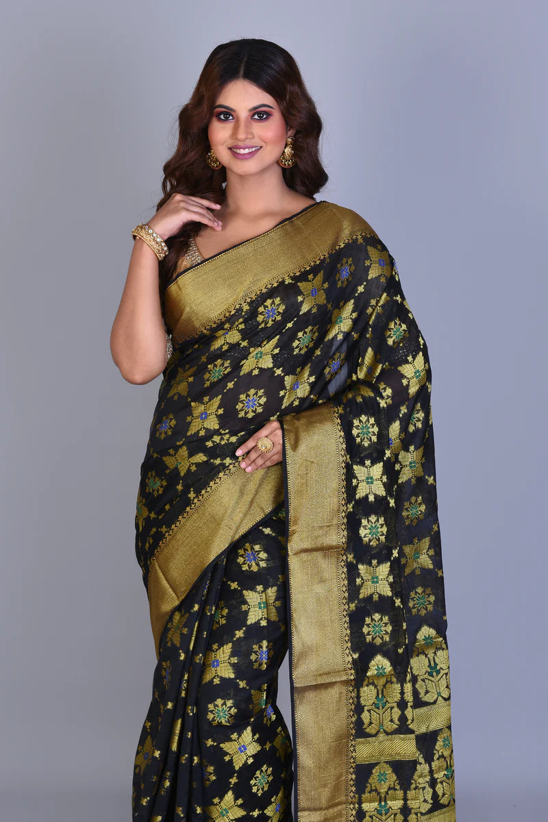 Black Uppada Silk Saree with Zari Buttas - Keya Seth Exclusive