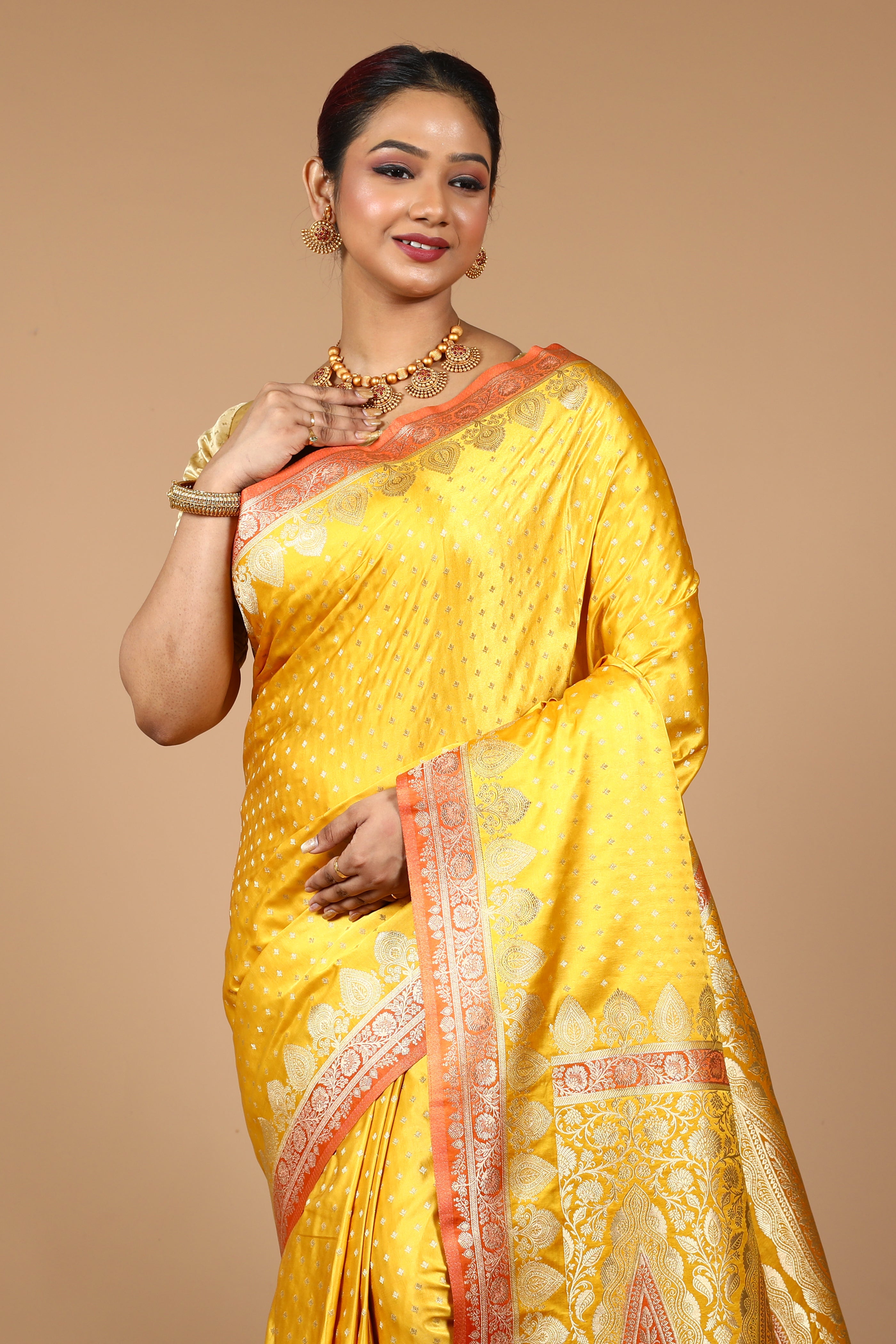 Yellow Blended Mashru Saree
