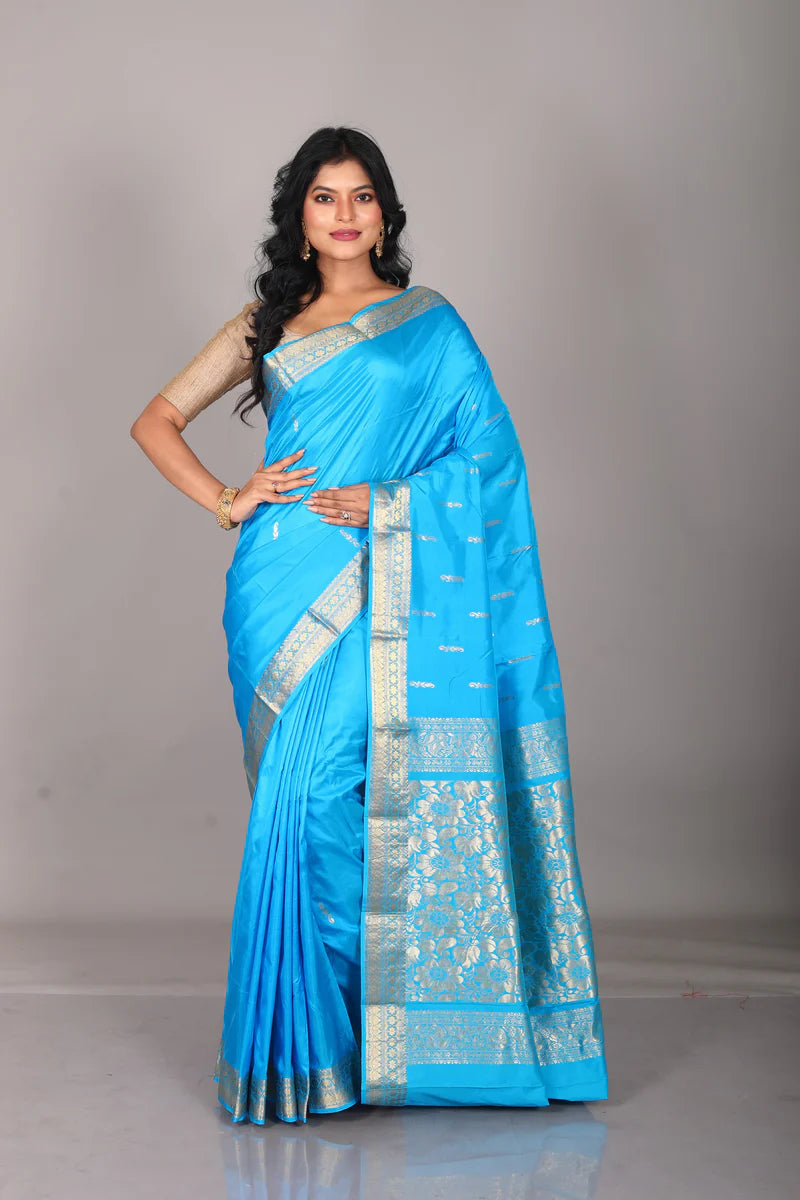Sky Blue Blended Kanjivaram Silk Saree - Keya Seth Exclusive