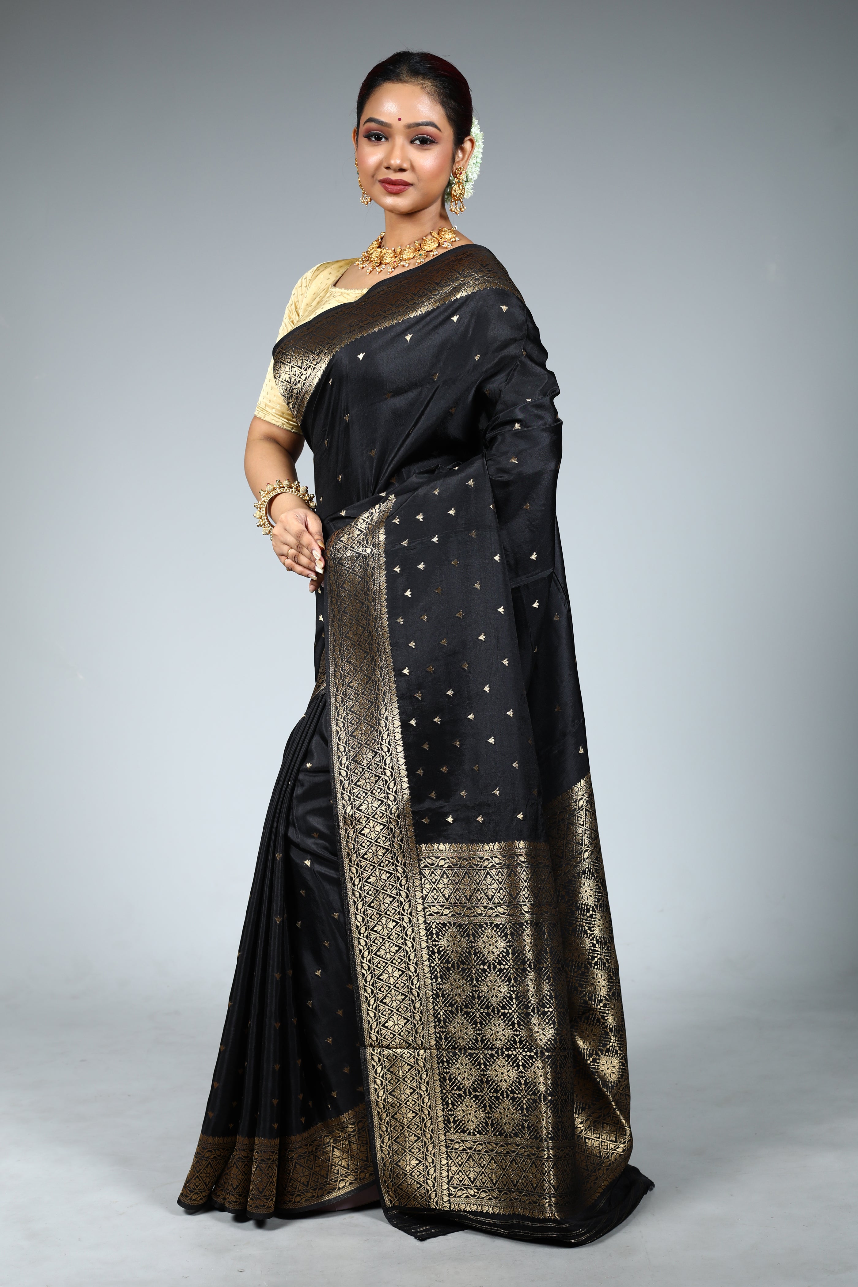Black Blended Silk Saree