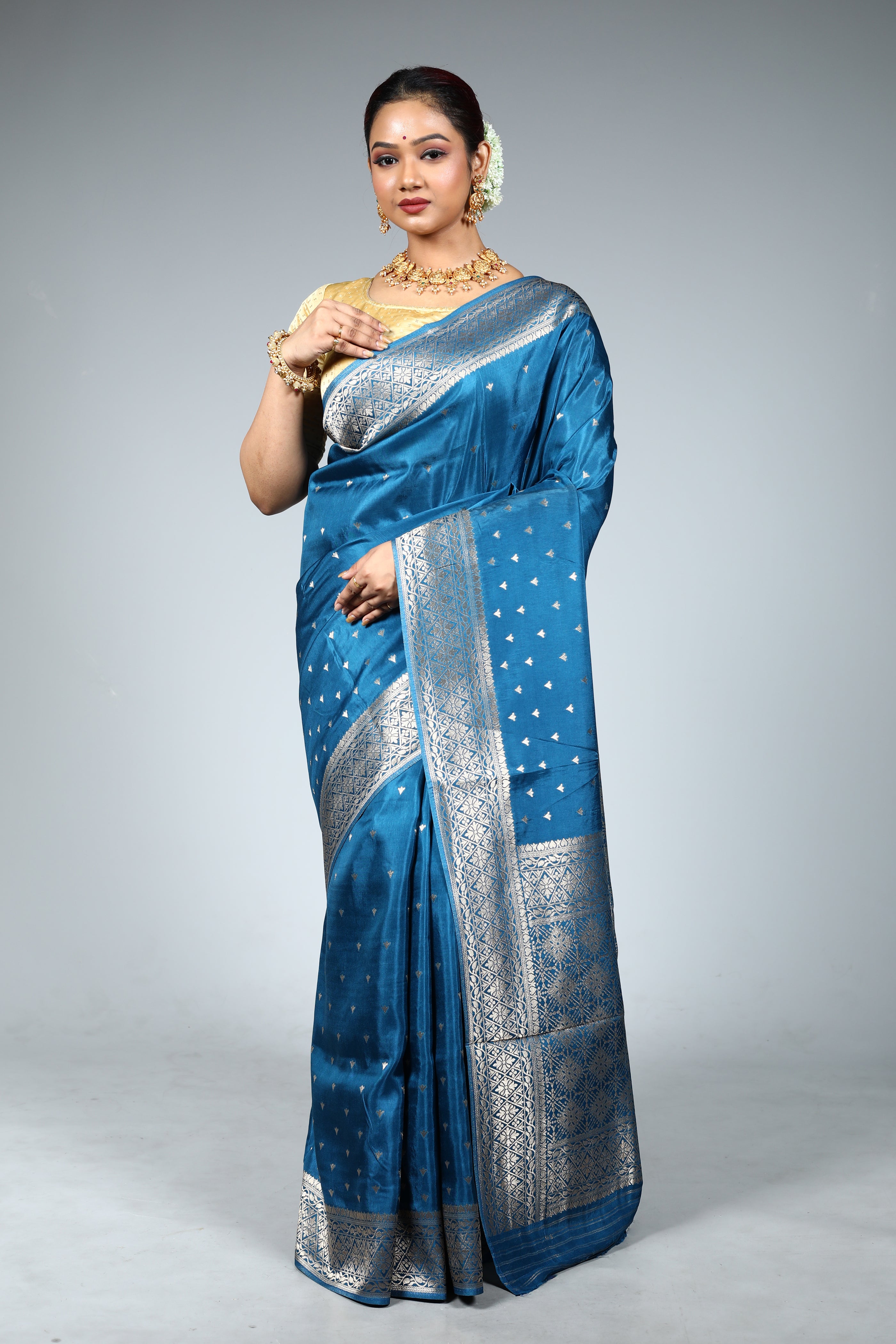 Blue Blended Silk Saree