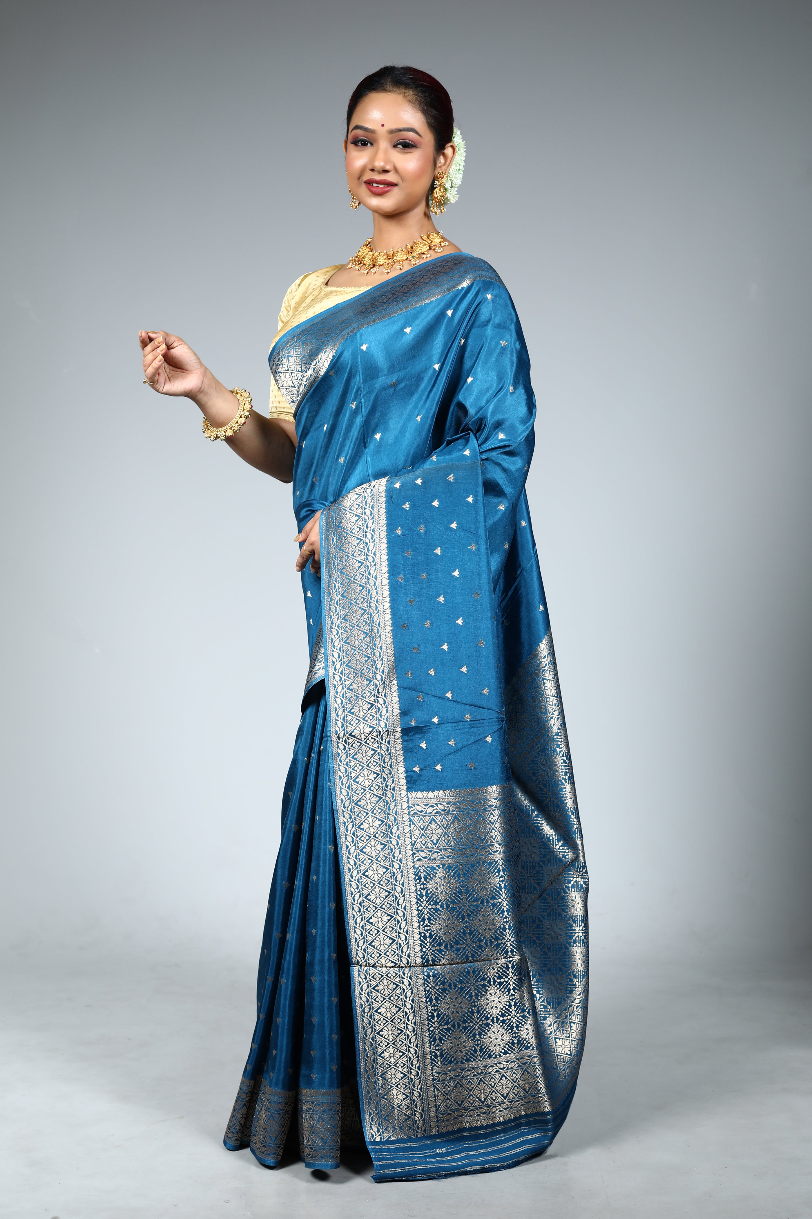 Blue Blended Silk Saree