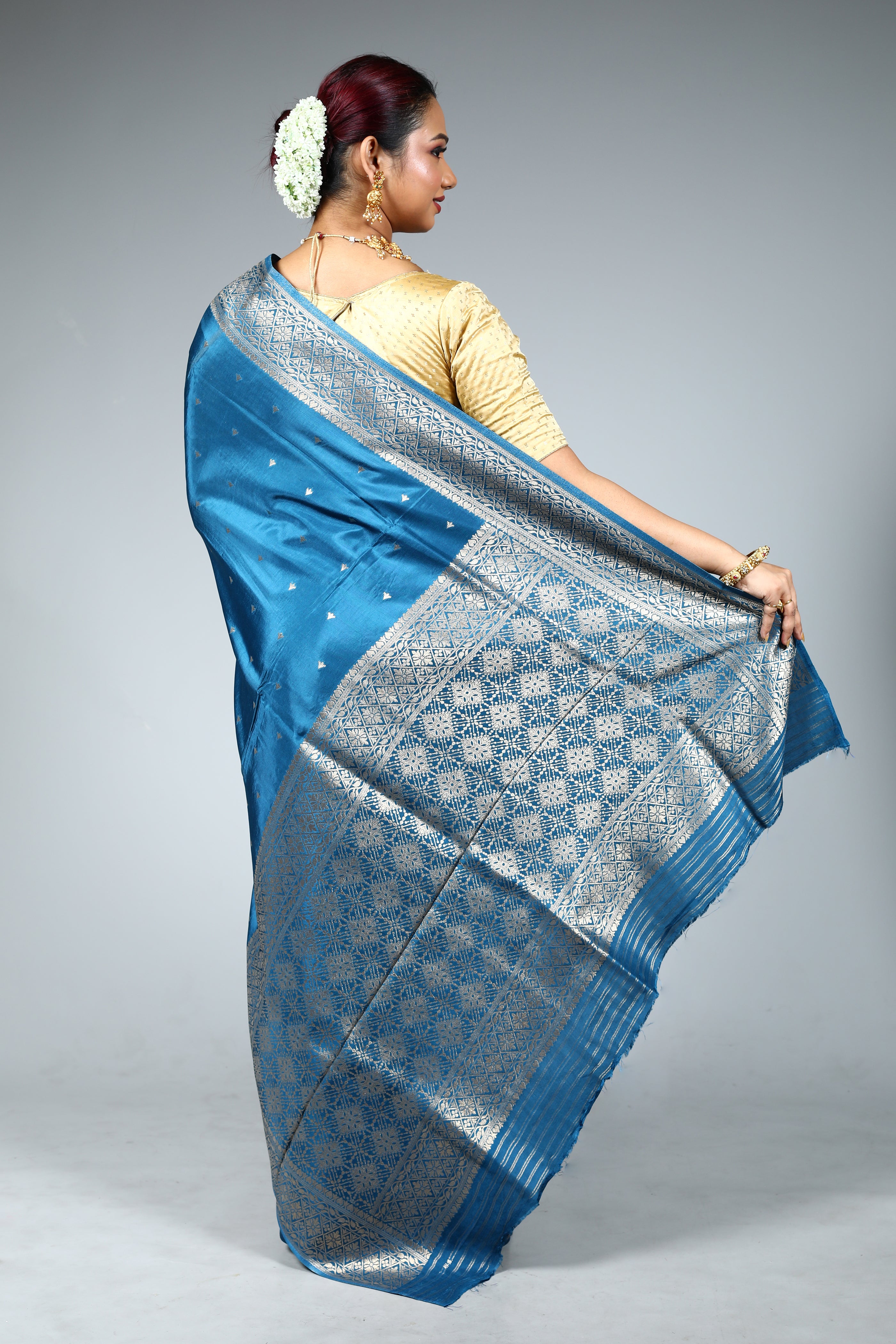 Blue Blended Silk Saree