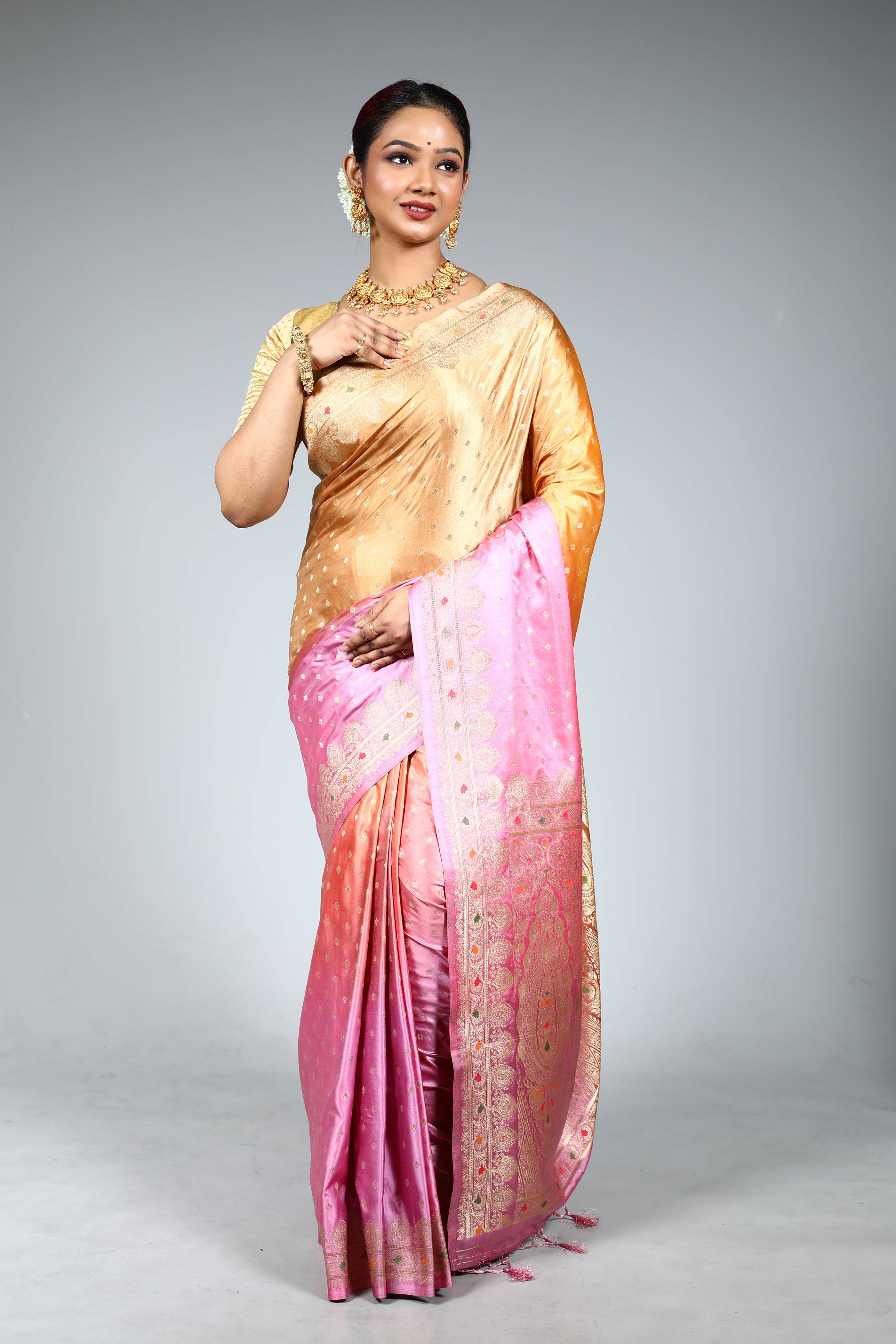 Pink Blended Mashru Saree