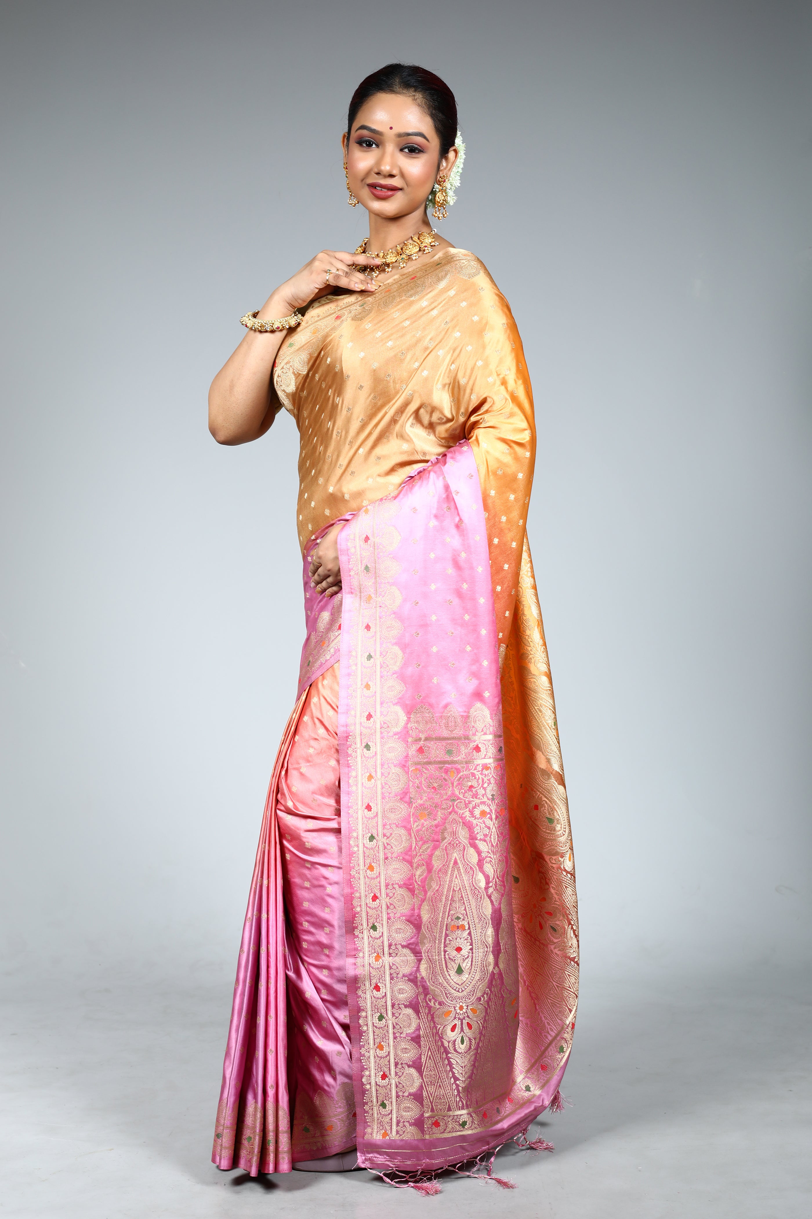 Pink Blended Mashru Saree
