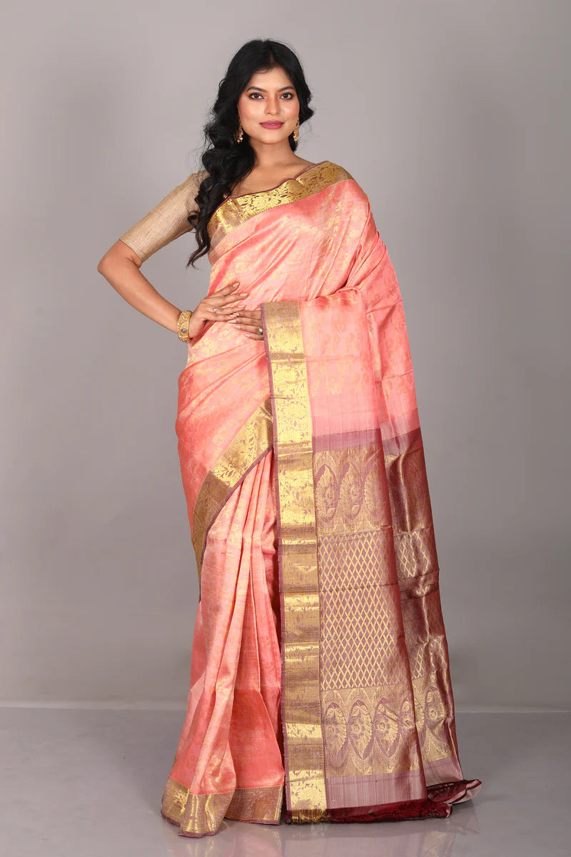Peach Pure Kanjivaram Saree - Keya Seth Exclusive