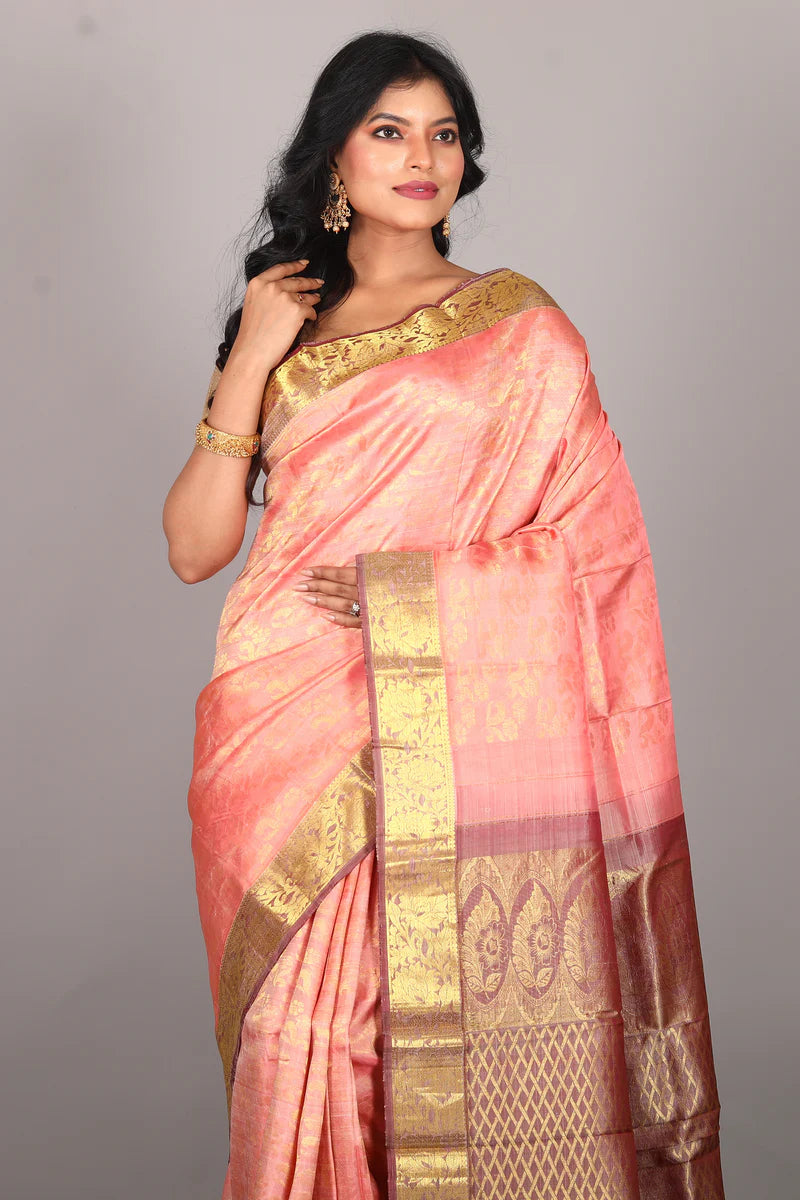 Peach Pure Kanjivaram Saree - Keya Seth Exclusive