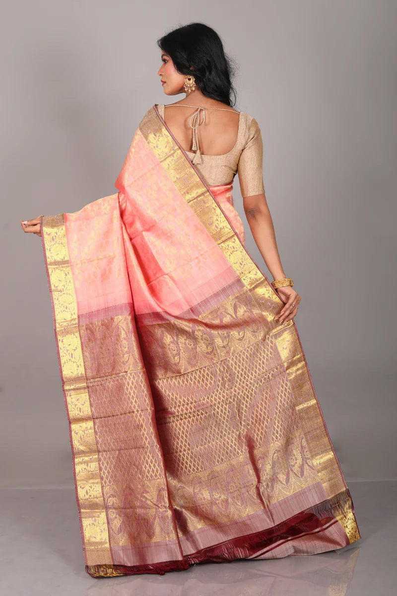 Peach Pure Kanjivaram Saree - Keya Seth Exclusive