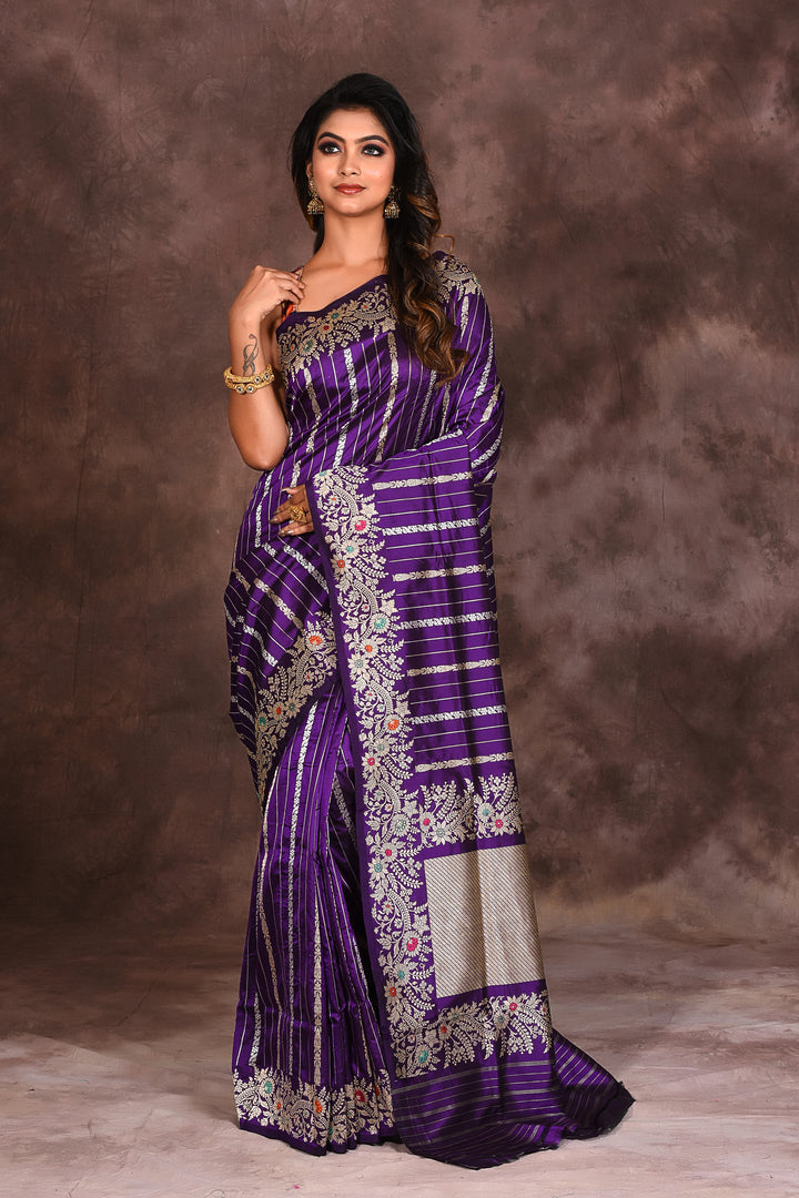 Bright Purple Pure Katan Saree - Keya Seth Exclusive