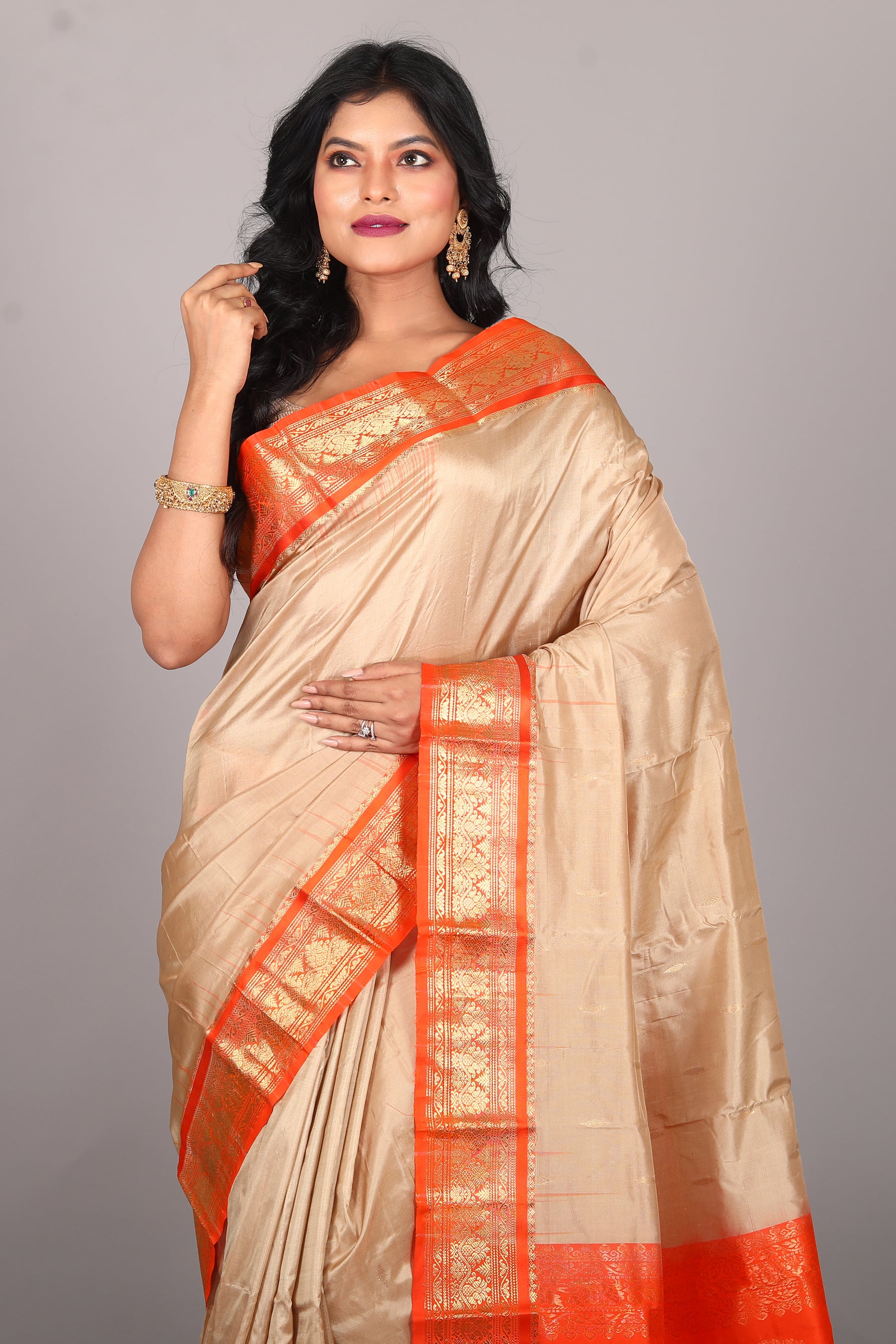 Beige Blended Kanjivaram Saree - Keya Seth Exclusive
