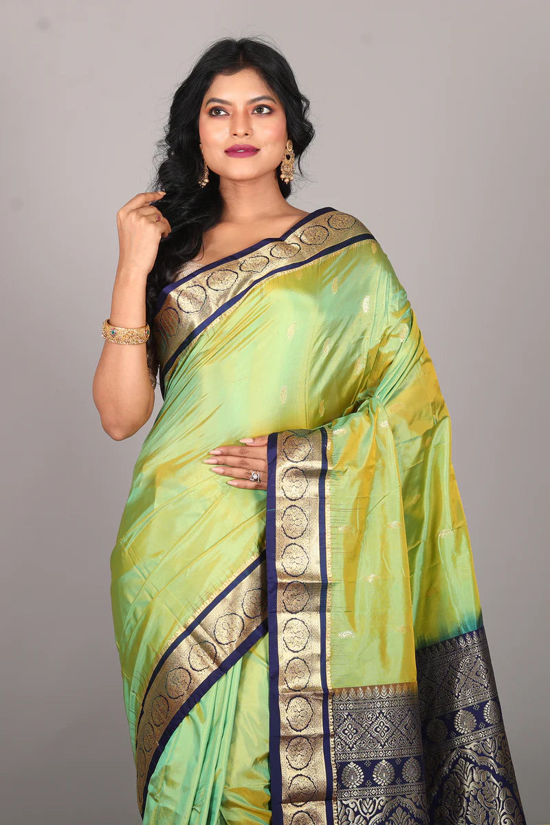 Dual Tone Green Blended Kanjivaram Saree - Keya Seth Exclusive
