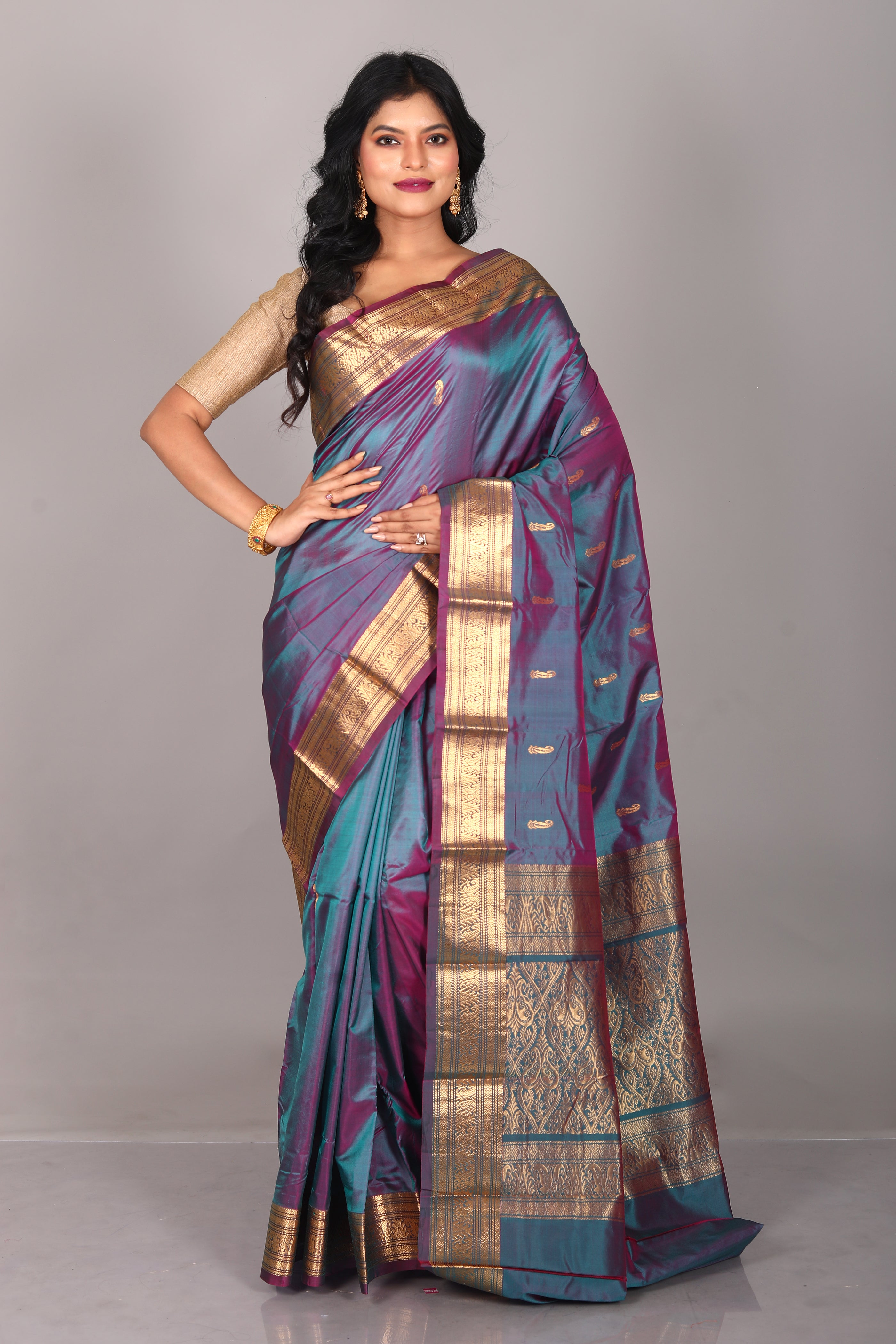 Dual Tone Rama Green Blended Kanjivaram Saree - Keya Seth Exclusive