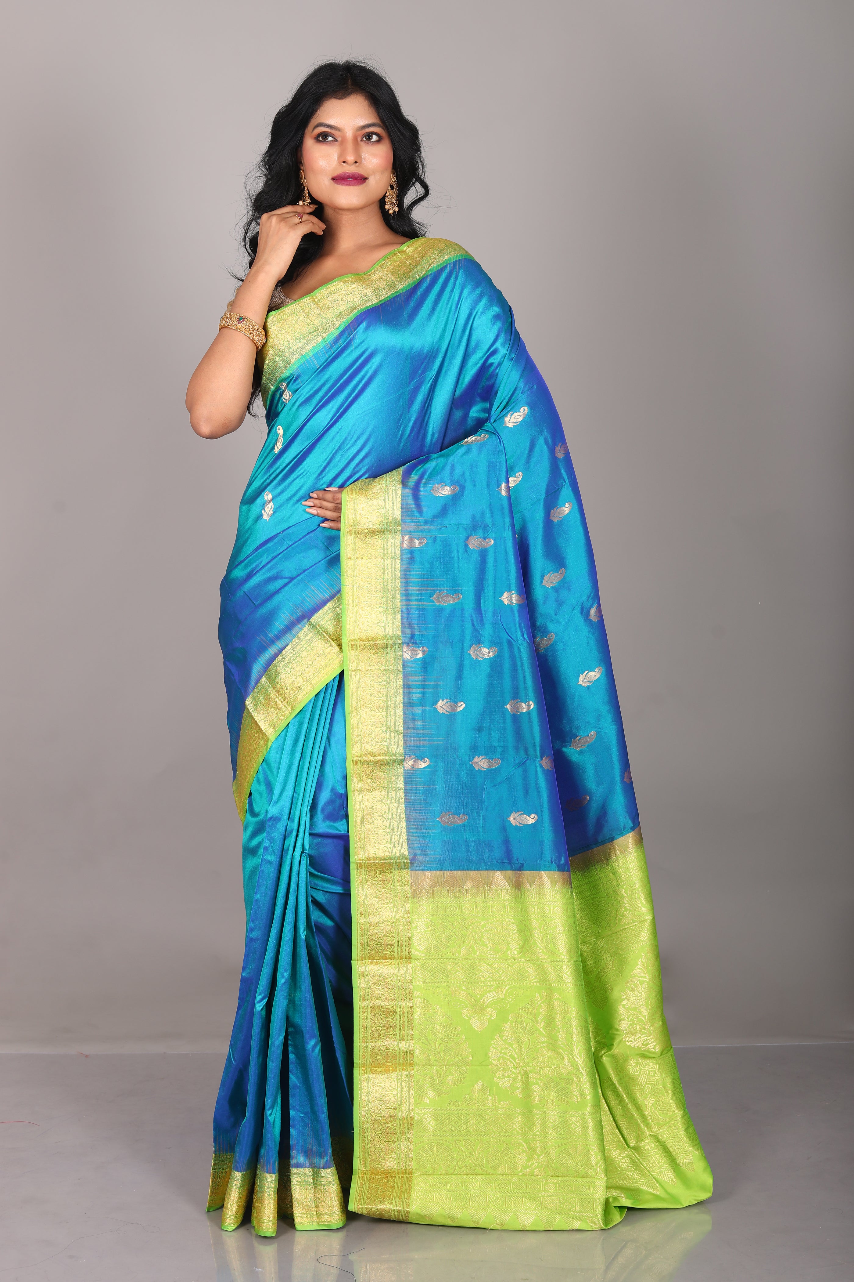 Prussian Blue Blended Kanjivaram Saree - Keya Seth Exclusive