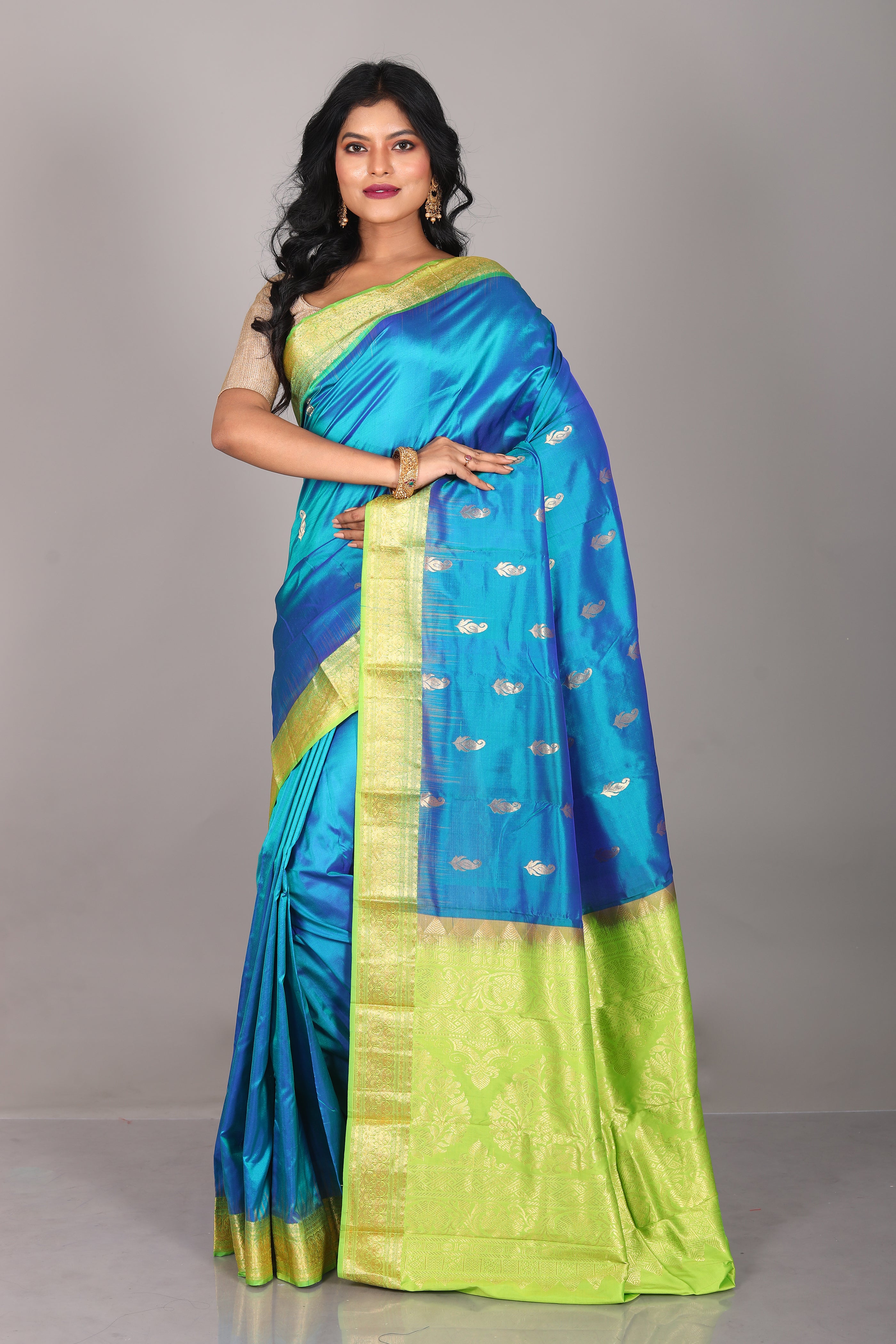 Prussian Blue Blended Kanjivaram Saree - Keya Seth Exclusive