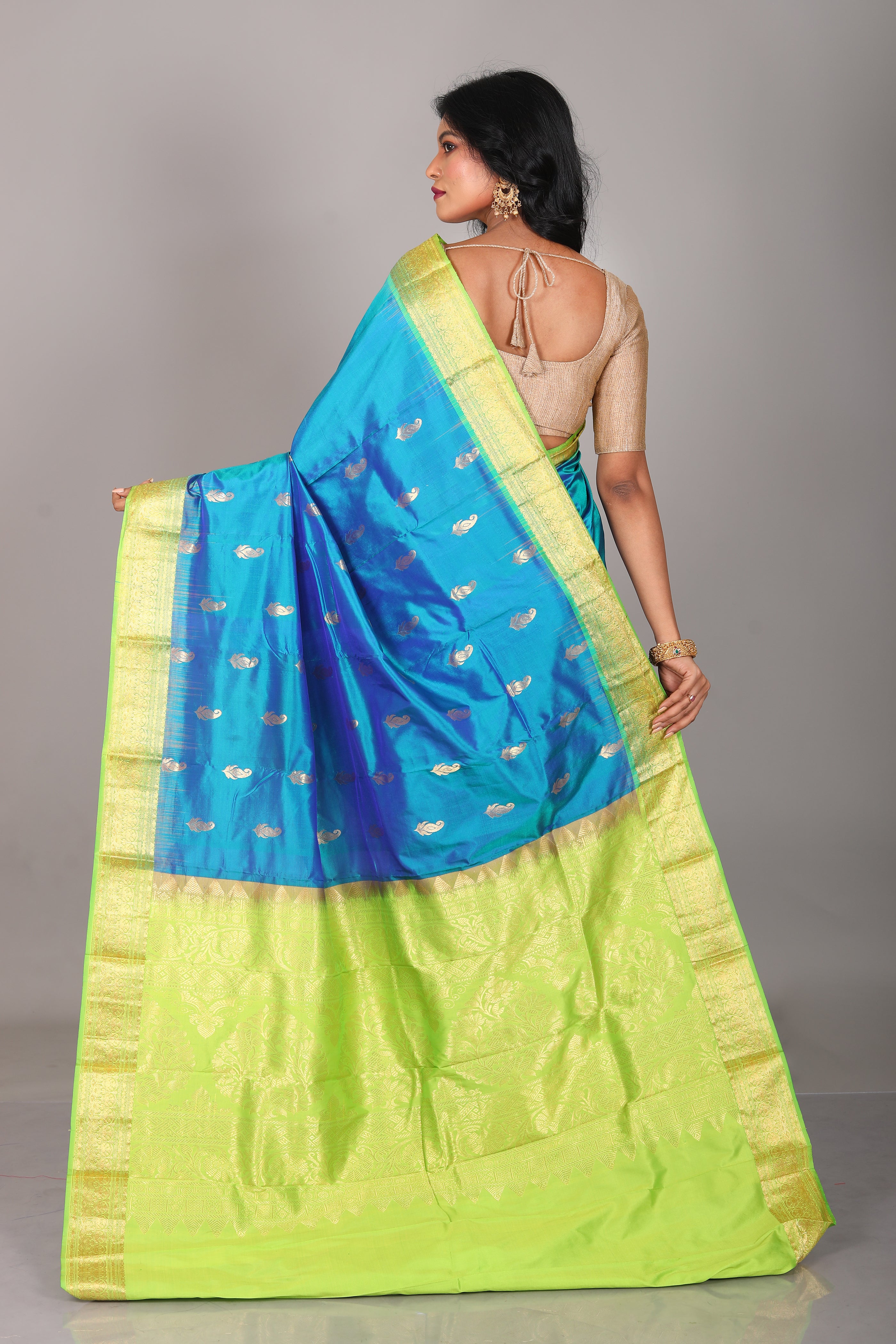 Prussian Blue Blended Kanjivaram Saree - Keya Seth Exclusive