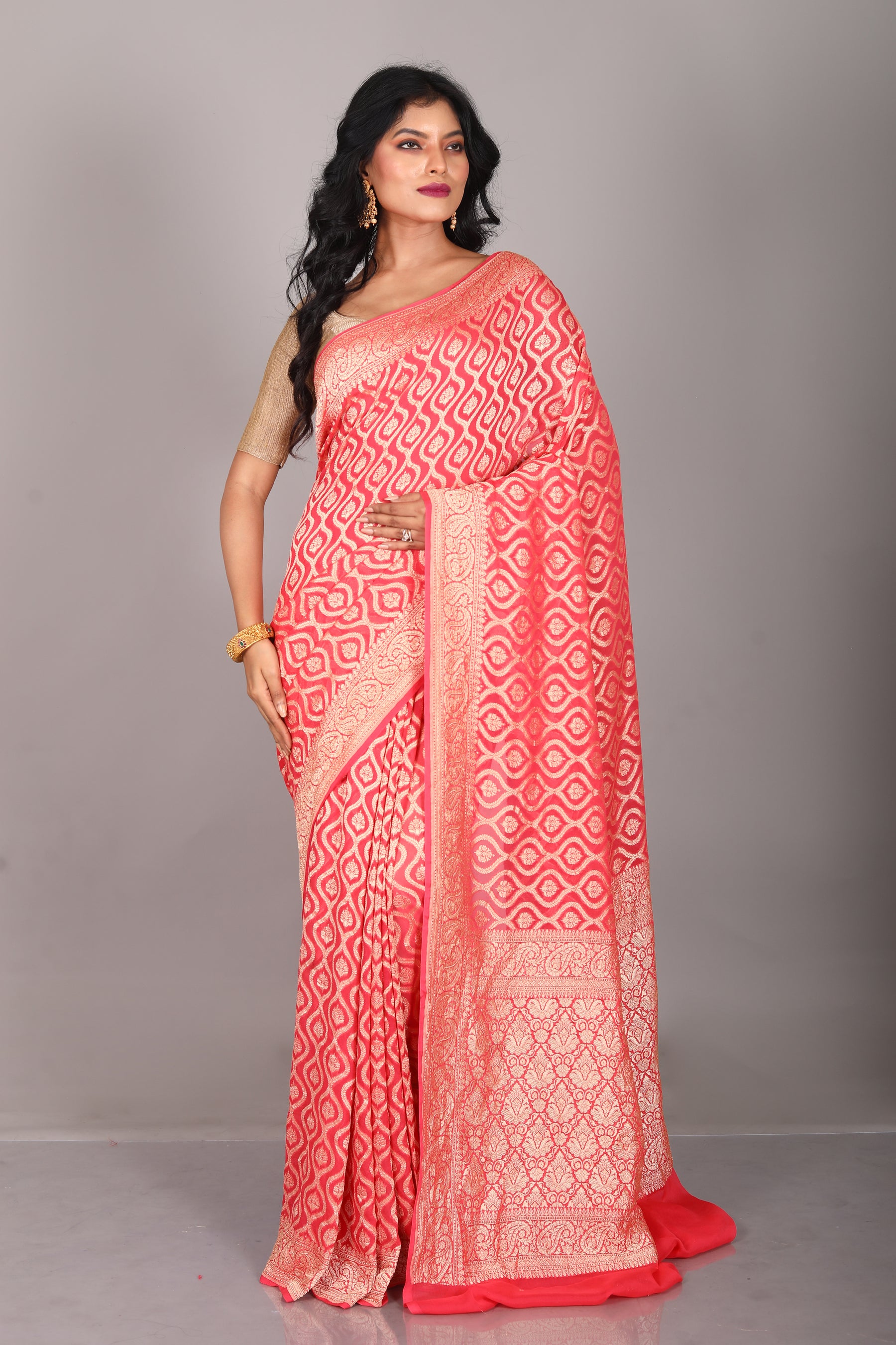 Red Pure Khaddi Saree - Keya Seth Exclusive
