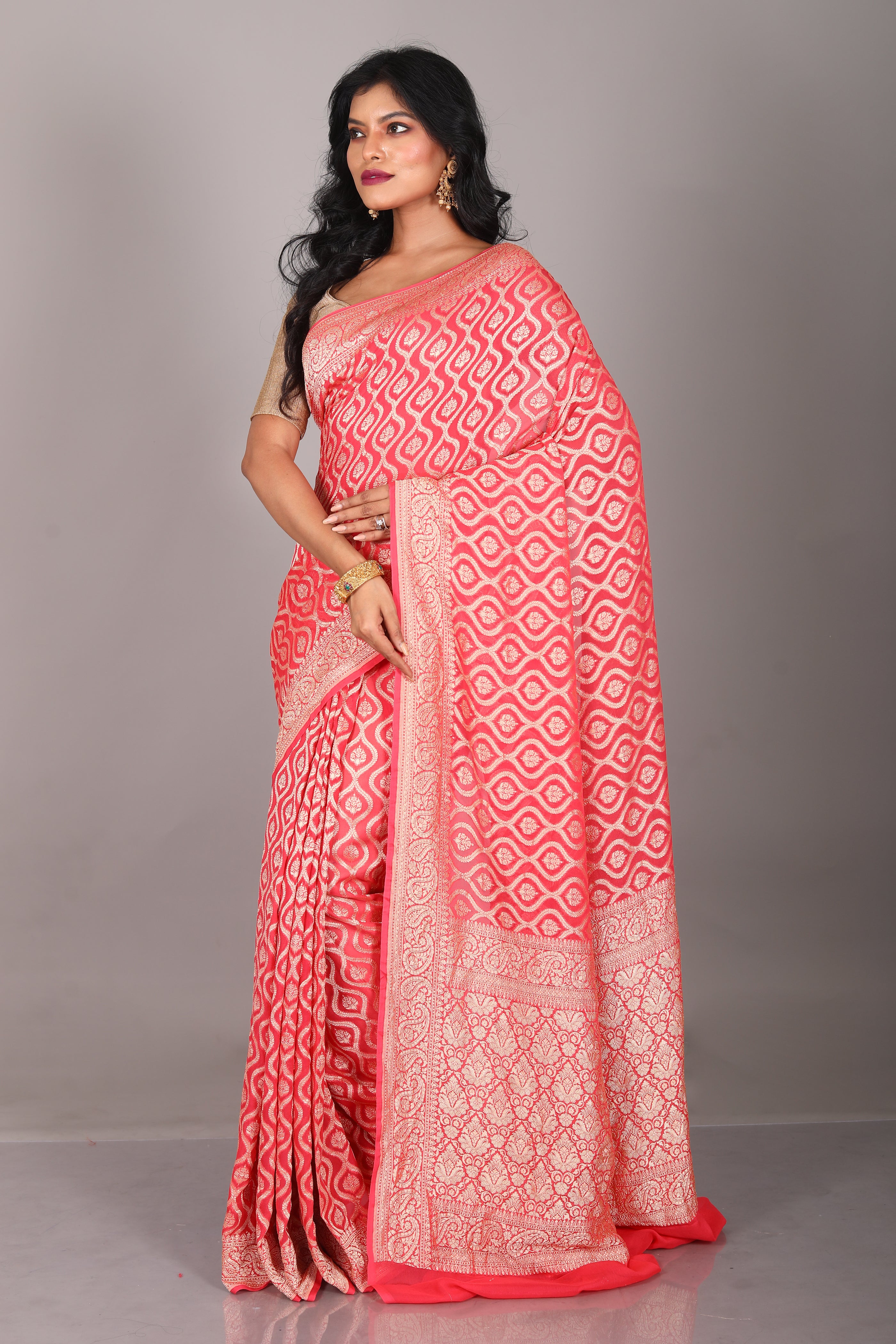 Red Pure Khaddi Saree - Keya Seth Exclusive