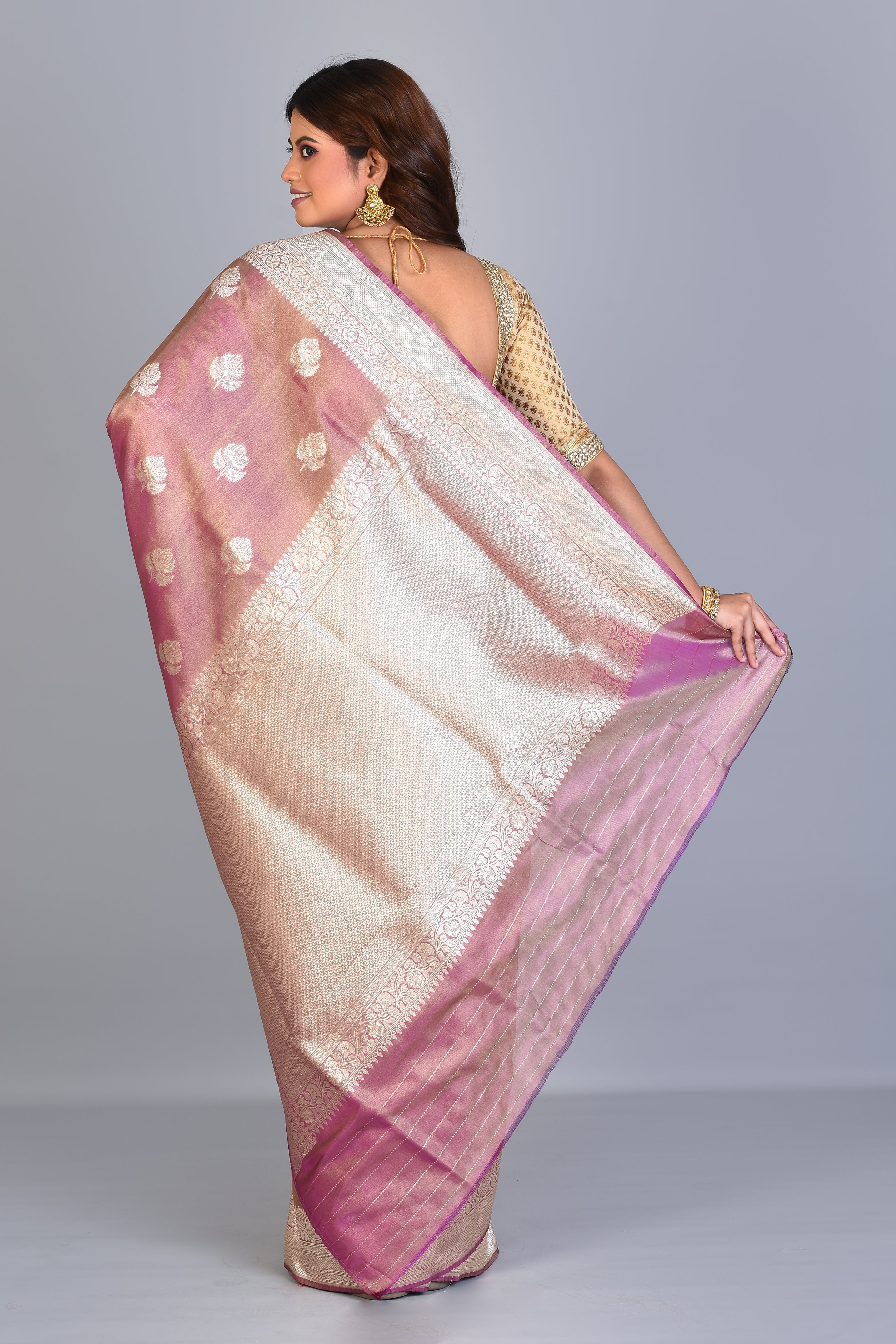 Magenta Crushed Tissue Saree with Zari Works - Keya Seth Exclusive
