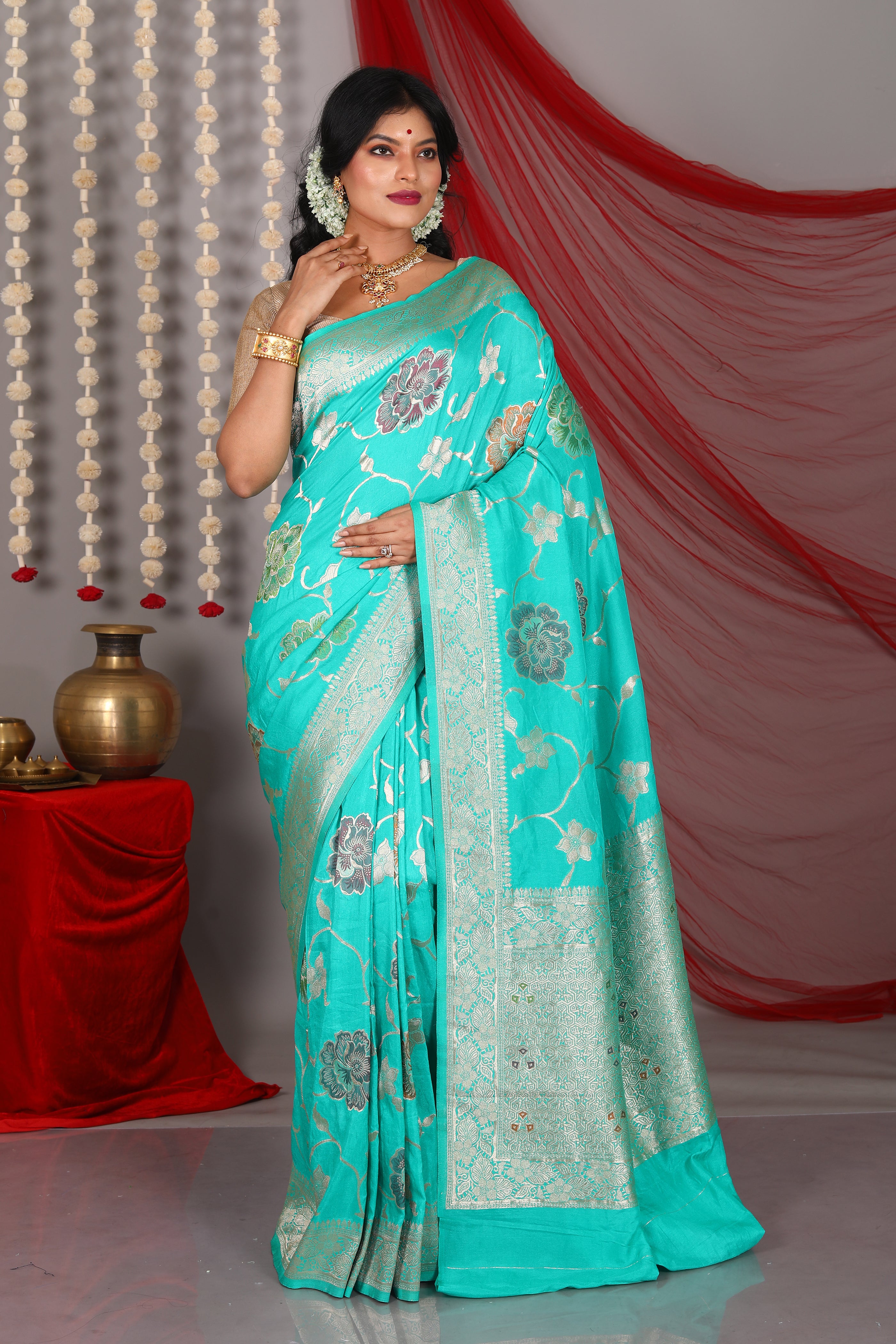 Rama Green Blended Khaddi Saree - Keya Seth Exclusive
