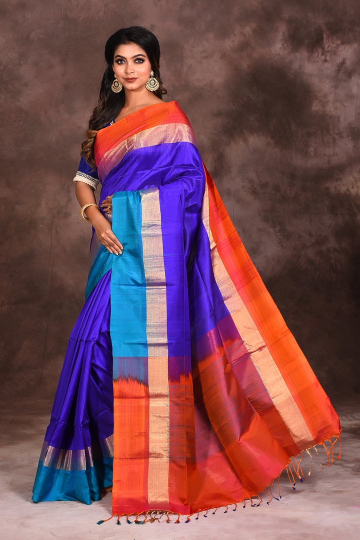 Royal Blue Pure Silk Handloom Saree - Keya Seth Exclusive