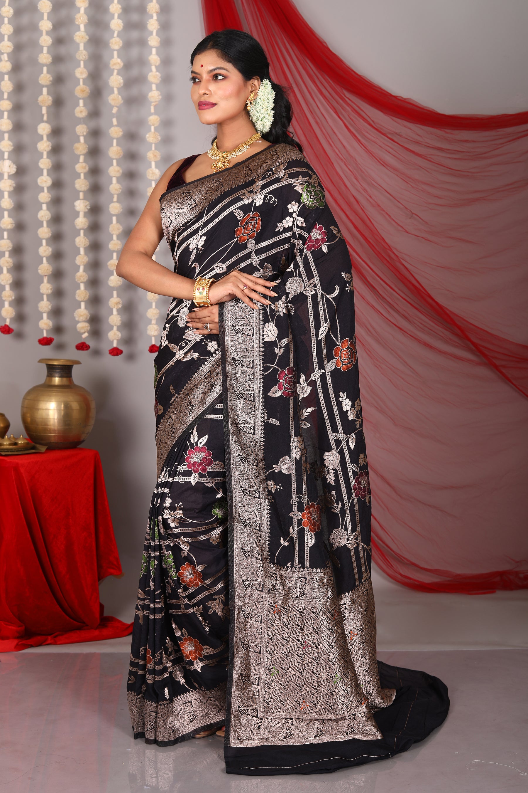 Black Blended Khaddi Saree - Keya Seth Exclusive