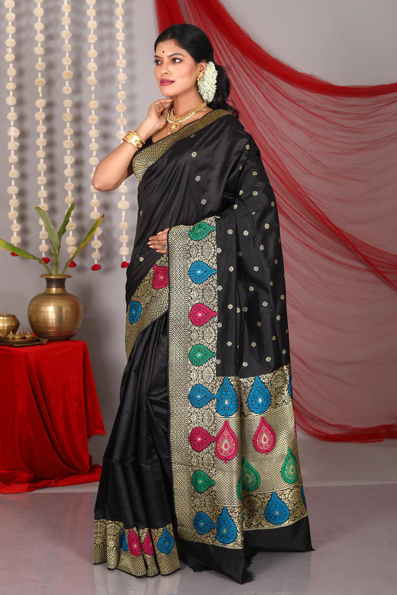 Black Pure Katan Saree - Keya Seth Exclusive