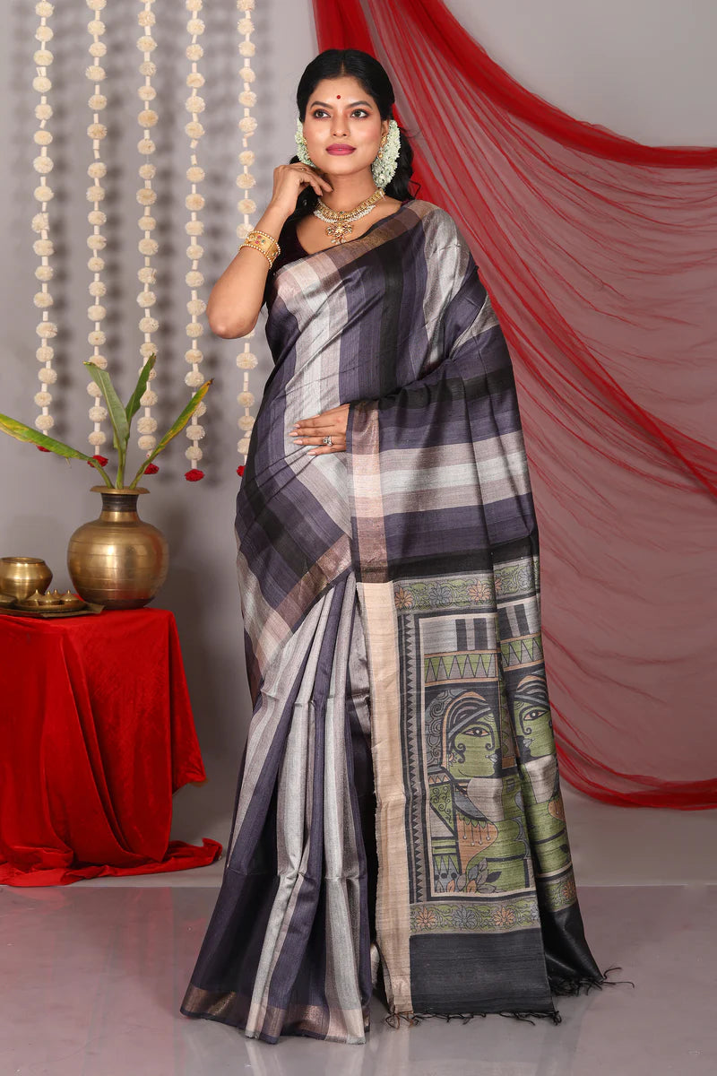 Black Pure Tussar Saree - Keya Seth Exclusive