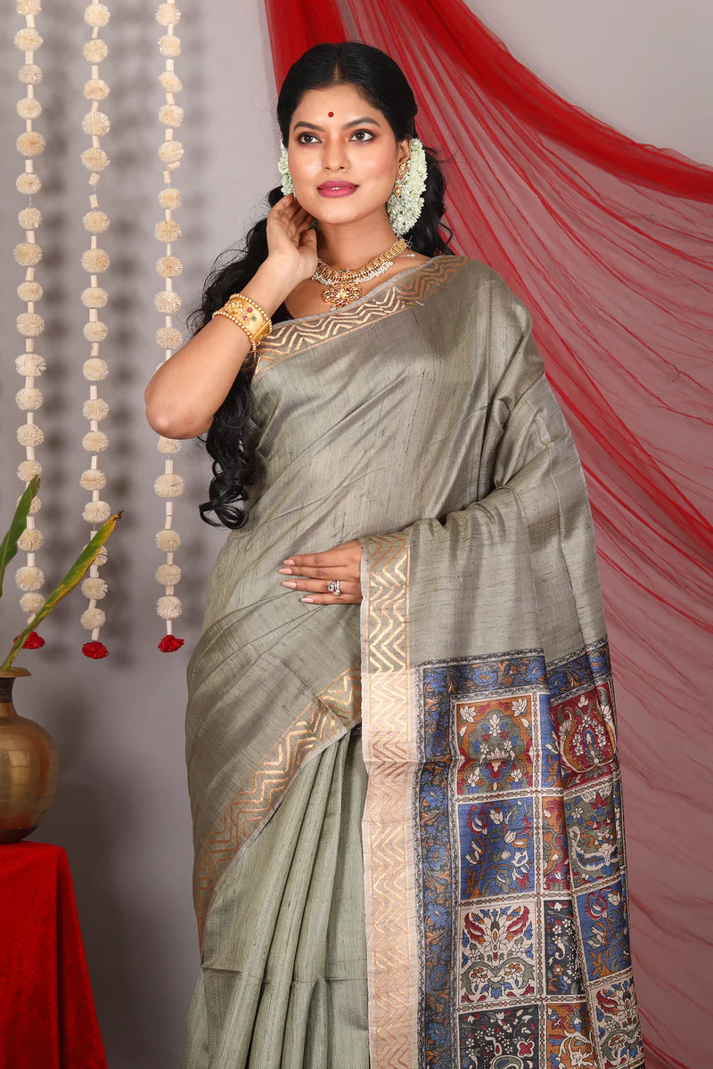 Light Green Pure Tussar Saree - Keya Seth Exclusive