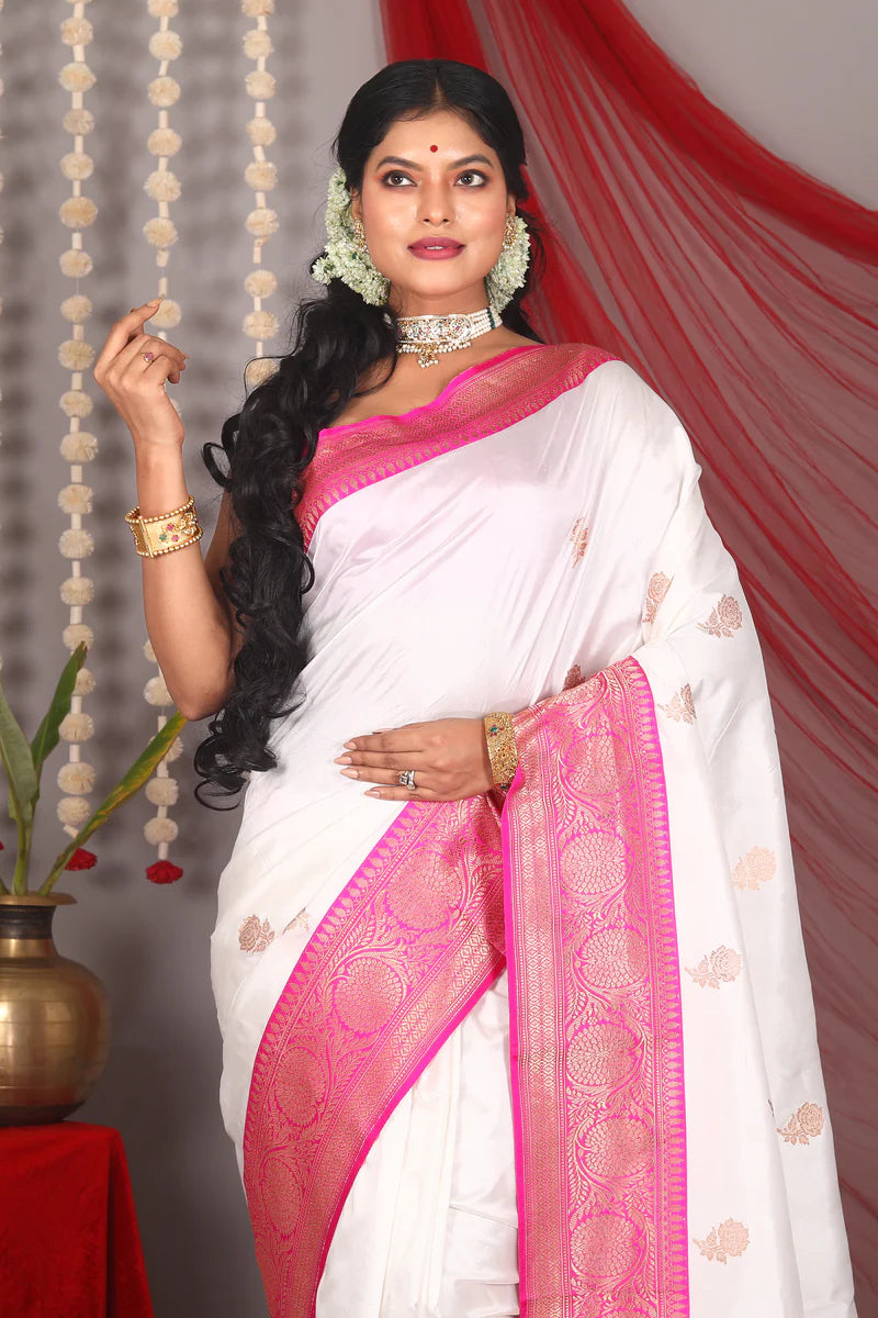 White Pure Katan Silk Saree - Keya Seth Exclusive