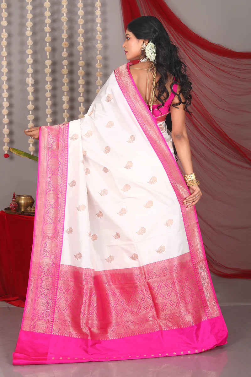 White Pure Katan Silk Saree - Keya Seth Exclusive