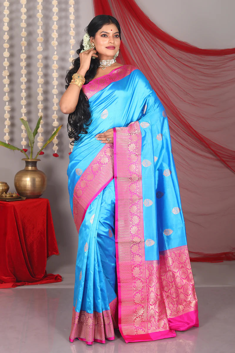 Blue Pure Katan Saree - Keya Seth Exclusive