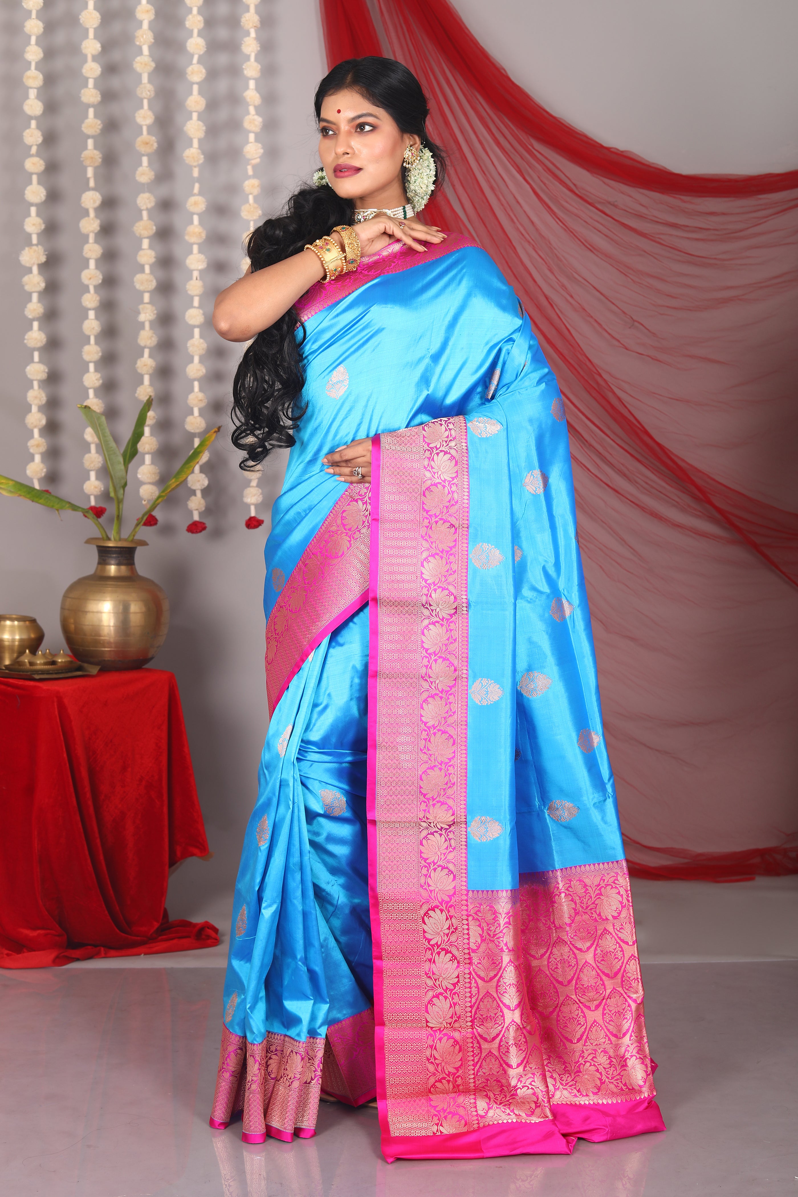 Blue Pure Katan Saree - Keya Seth Exclusive